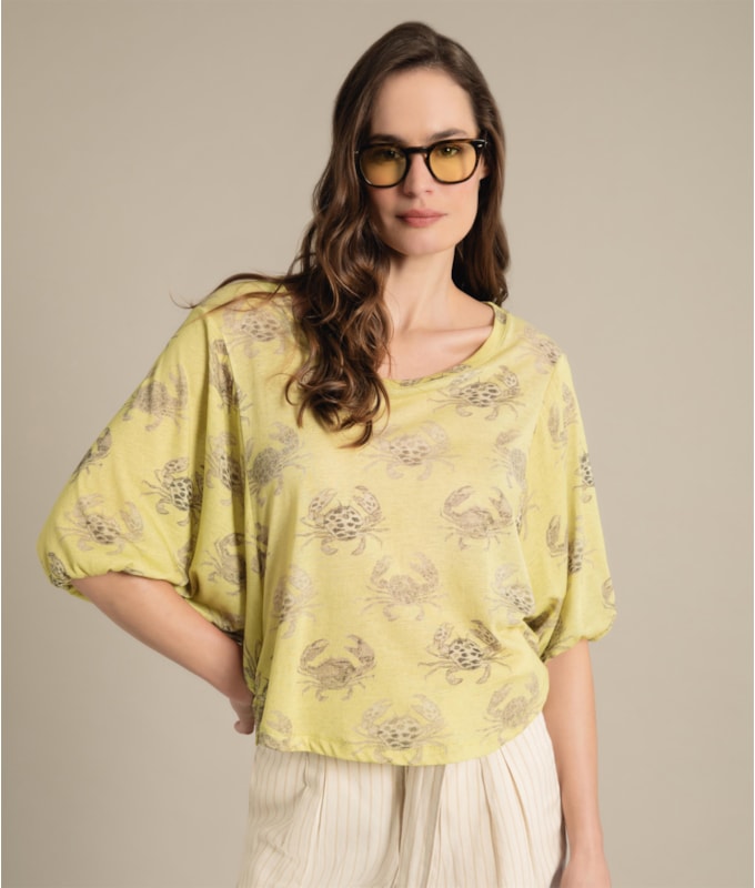 Blusa Linho  Kilikina Est. Water Crabs Lemon