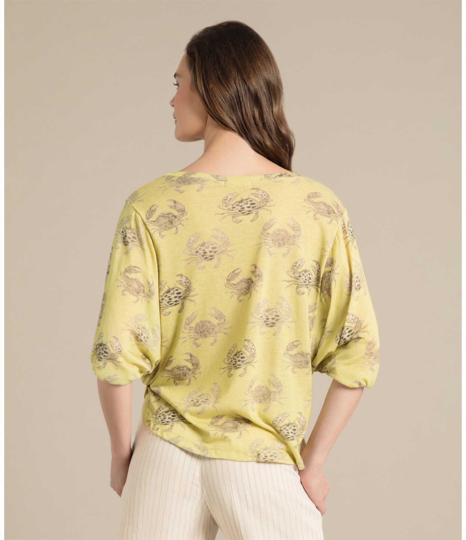 Blusa Linho  Kilikina Est. Water Crabs Lemon
