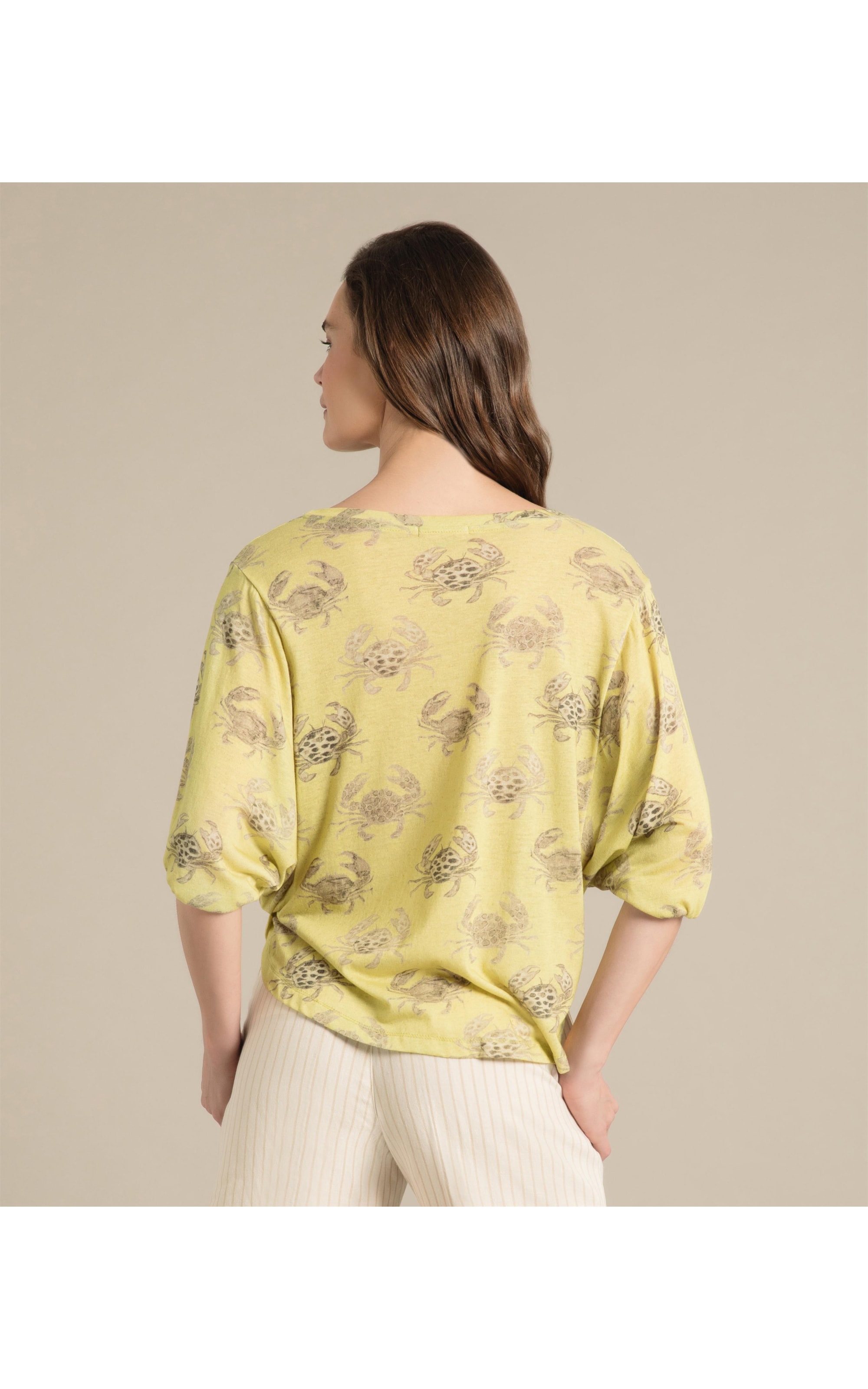 Blusa Linho  Kilikina Est. Water Crabs Lemon
