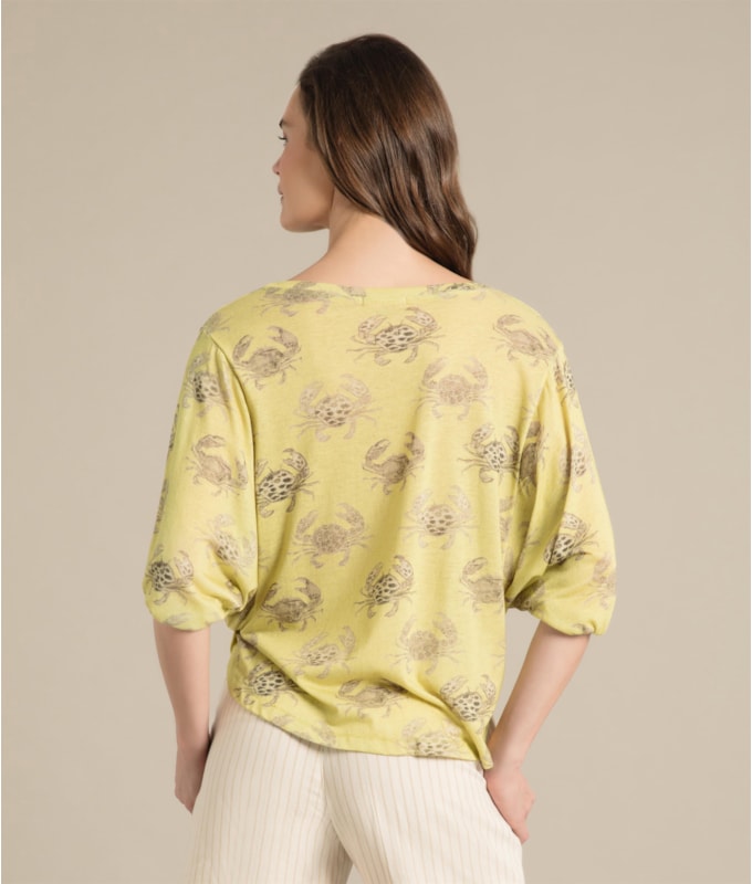 Blusa Linho  Kilikina Est. Water Crabs Lemon