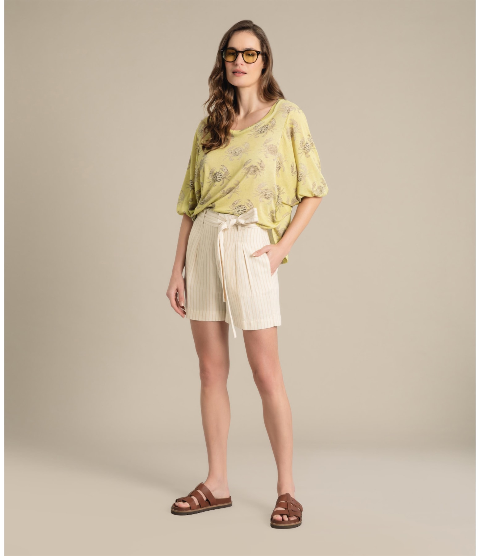 Blusa Linho  Kilikina Est. Water Crabs Lemon