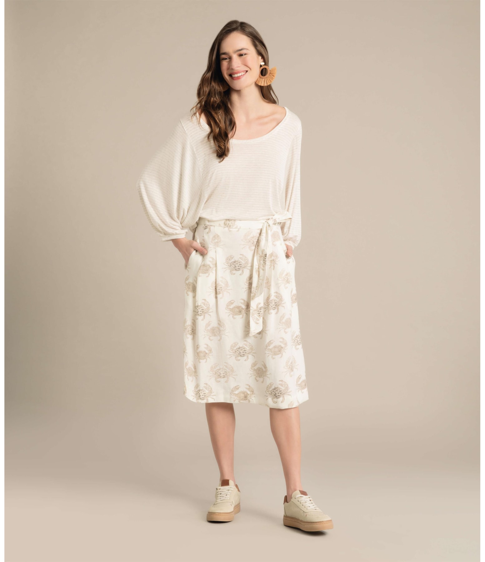 Blusa Linho  Kilikina  Listrada Natural