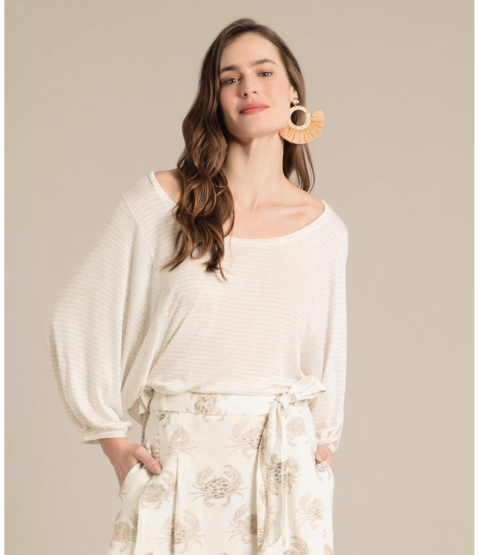 Blusa Linho  Kilikina  Listrada Natural