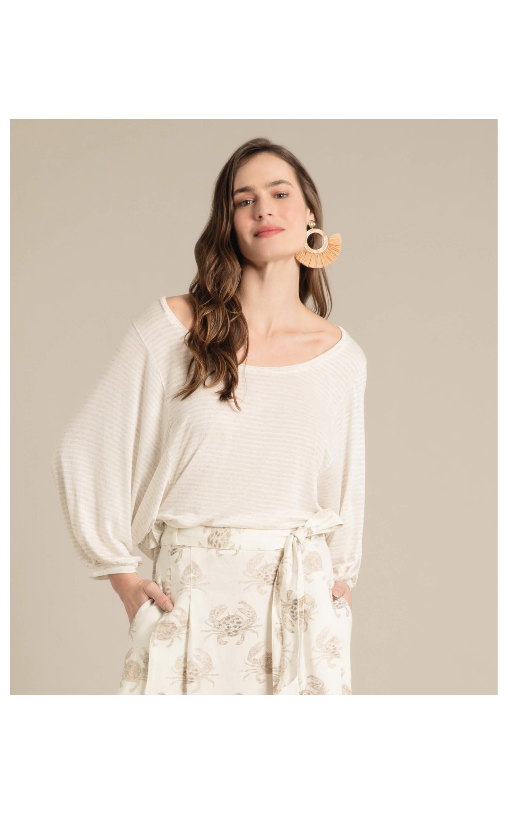 Blusa Linho  Kilikina  Listrada Natural