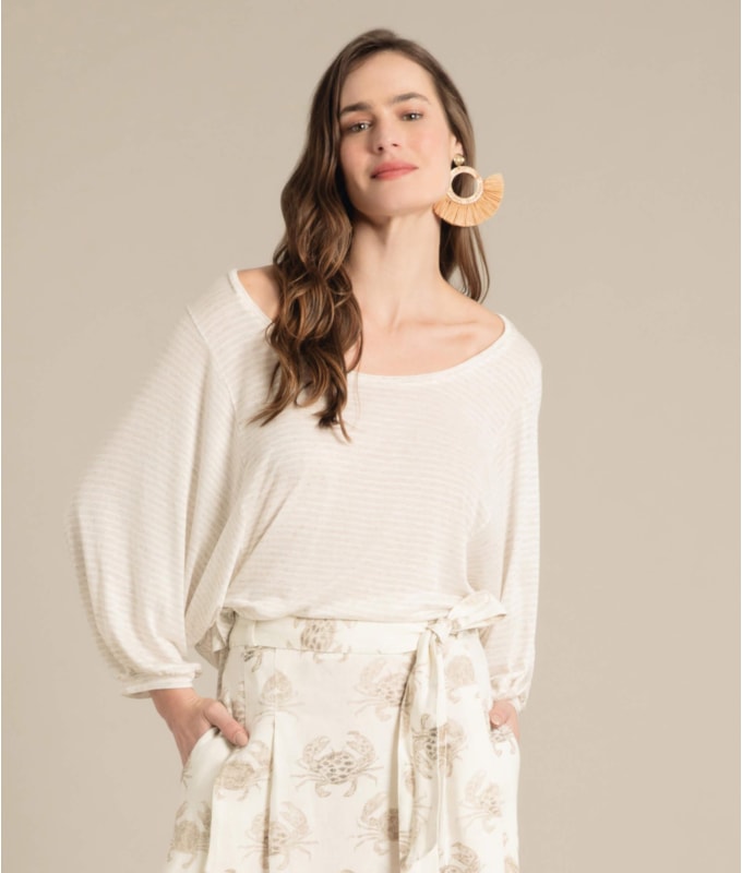 Blusa Linho  Kilikina  Listrada Natural