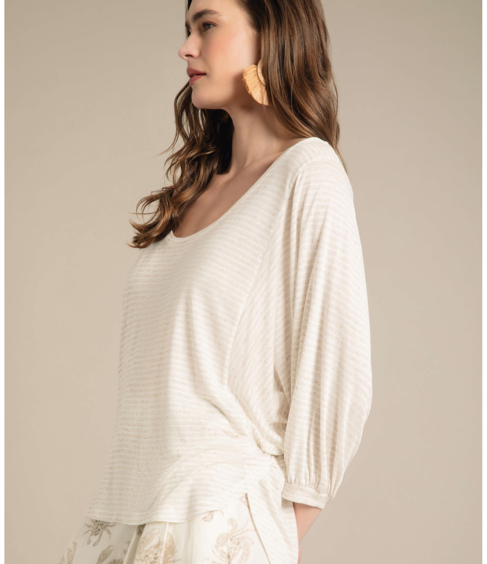 Blusa Linho  Kilikina  Listrada Natural
