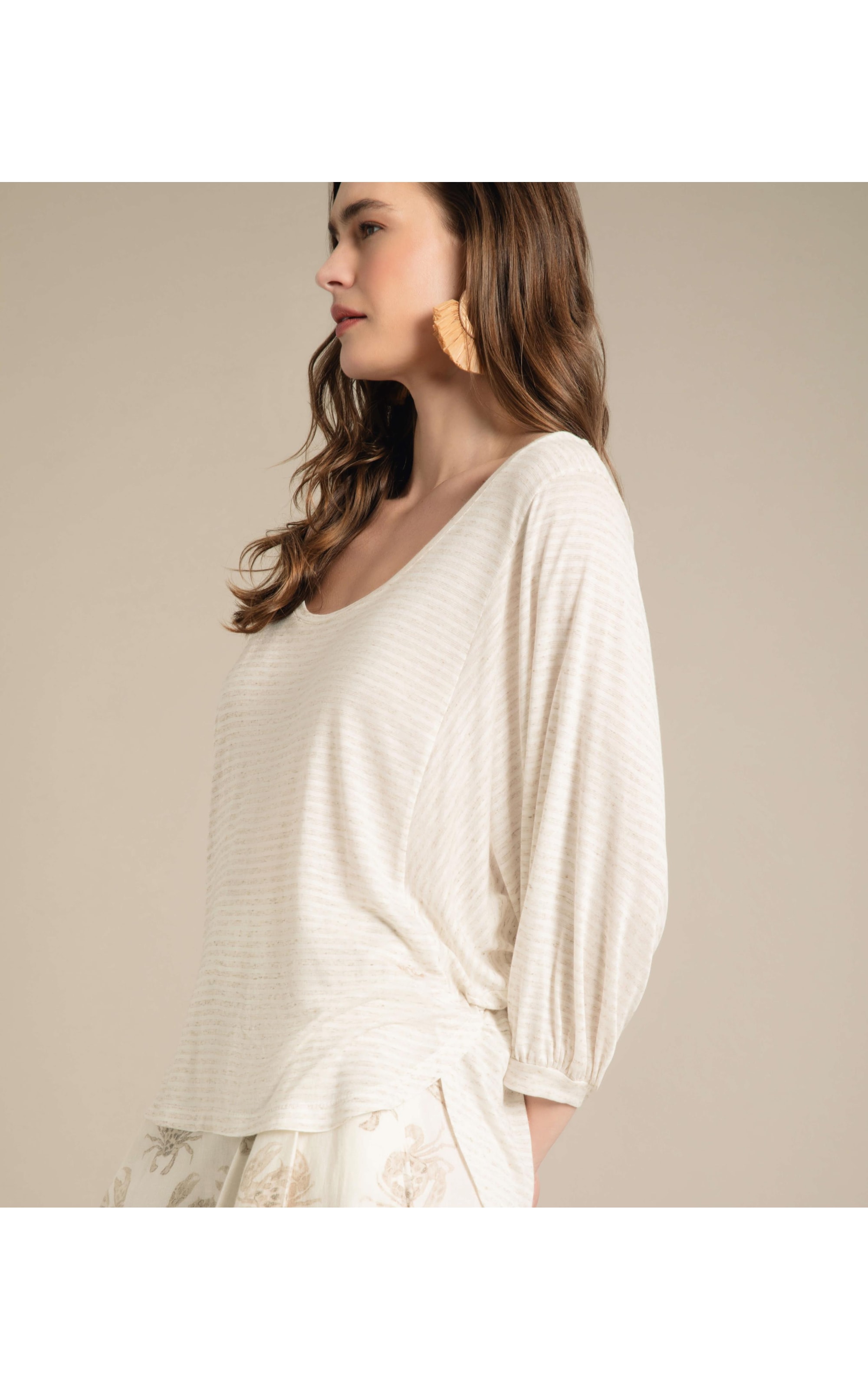 Blusa Linho  Kilikina  Listrada Natural