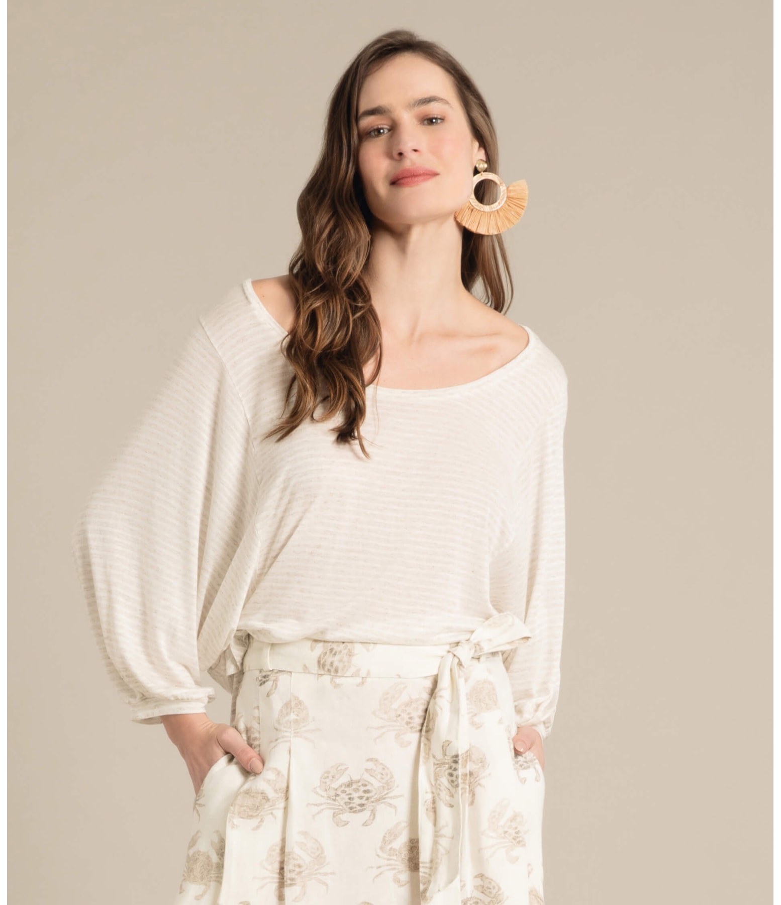 Blusa Linho  Kilikina  Listrada Natural