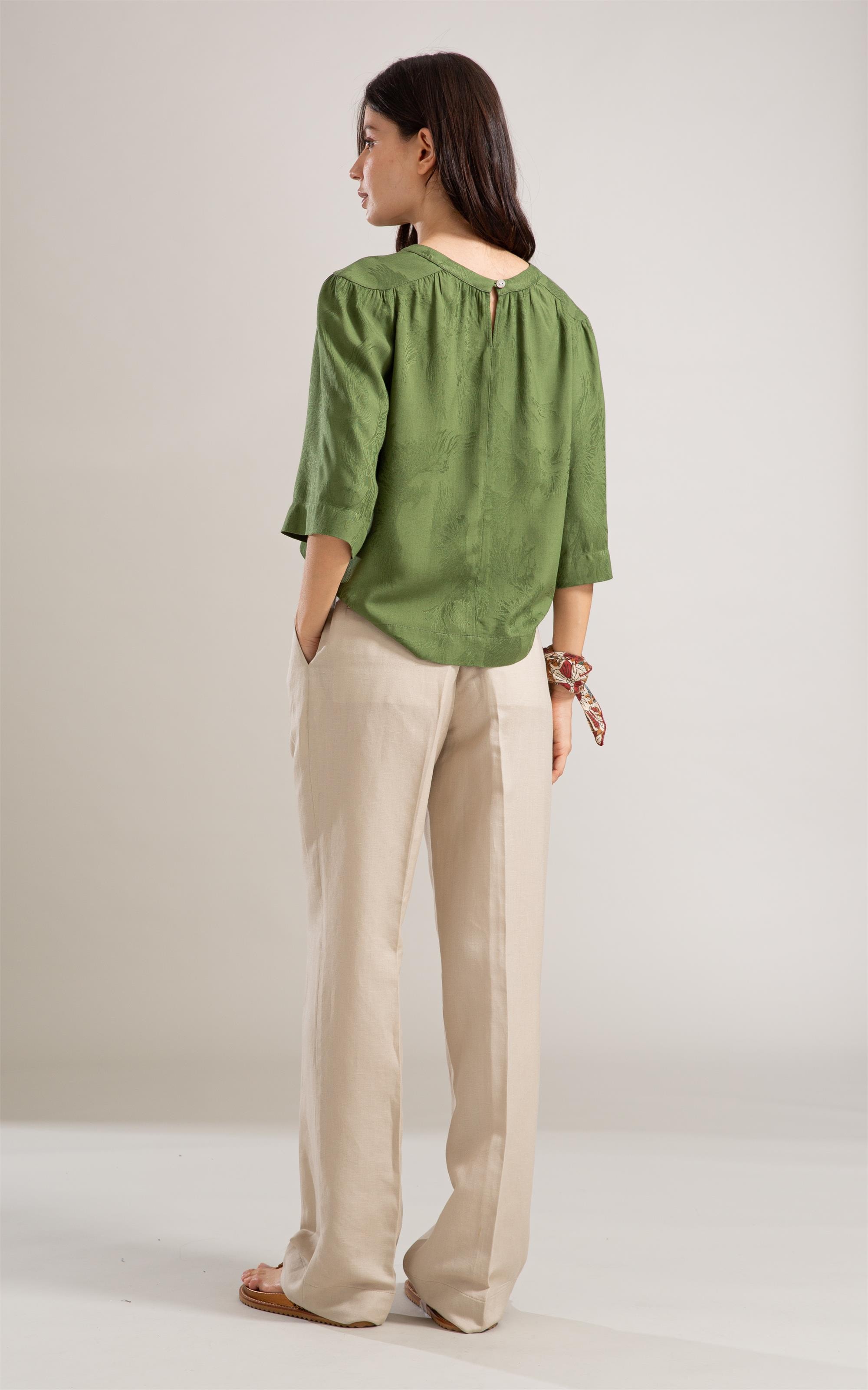 Blusa Linho  Lila Jacquard Verde Militar