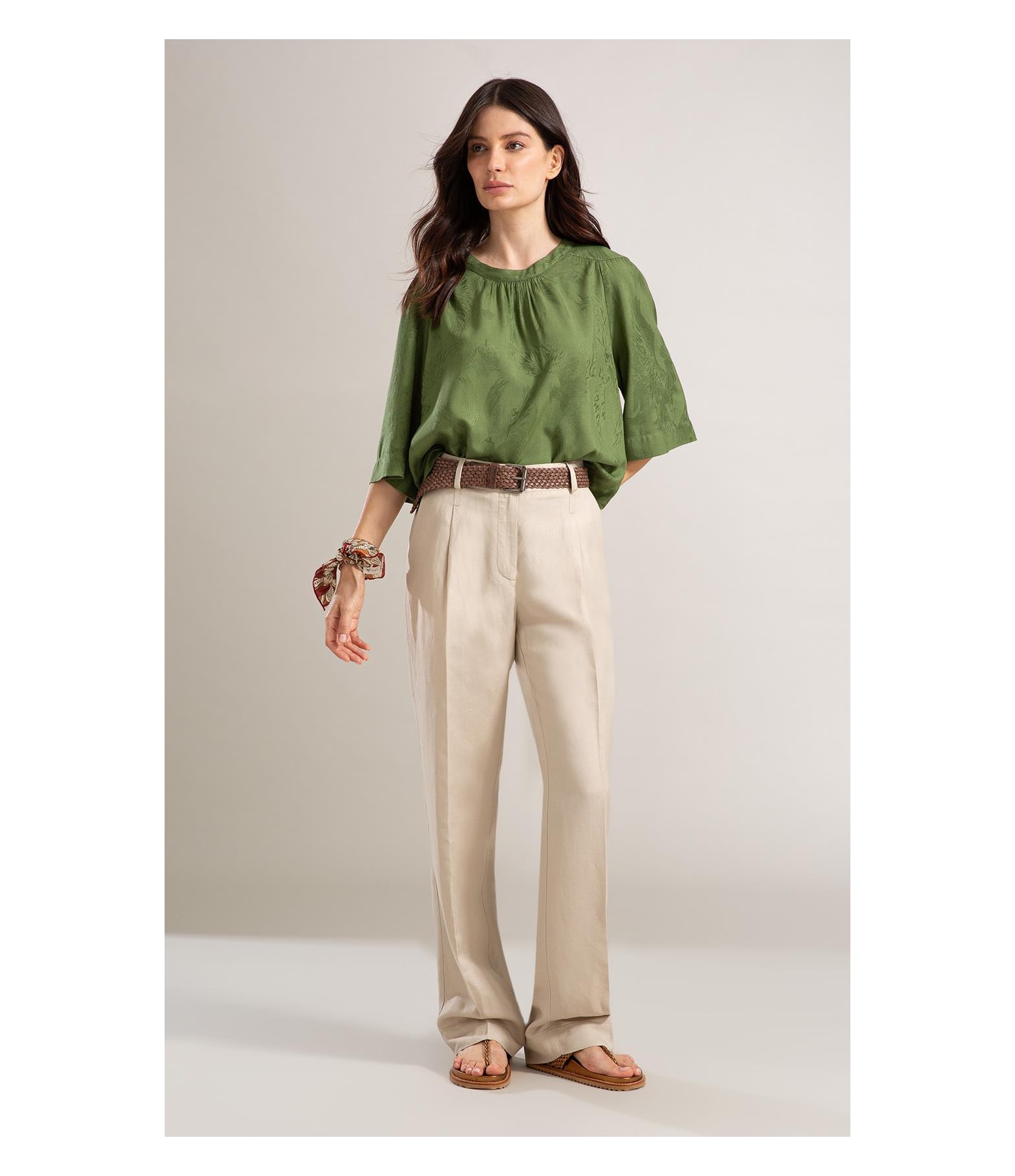 Blusa Linho  Lila Jacquard Verde Militar