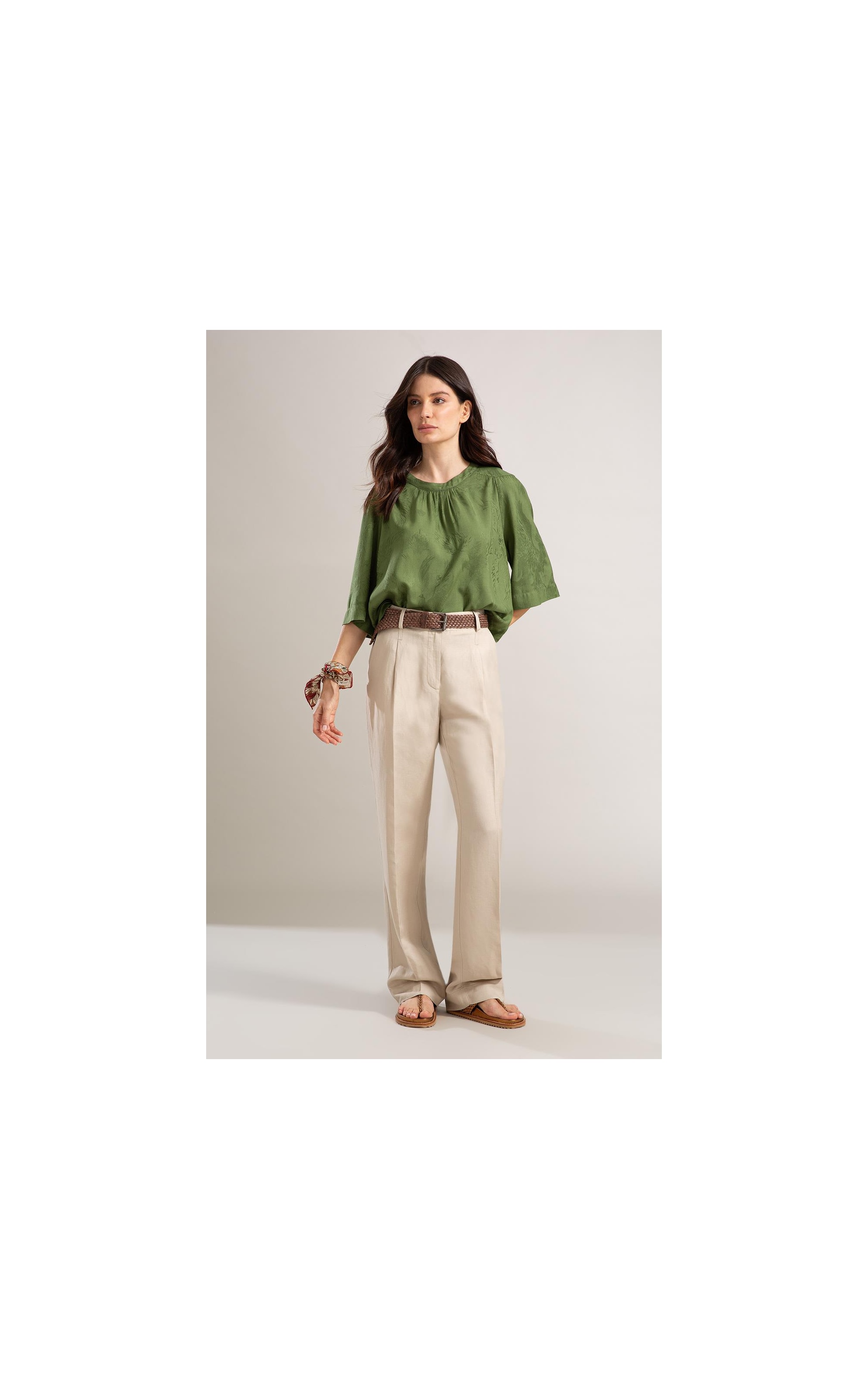 Blusa Linho  Lila Jacquard Verde Militar