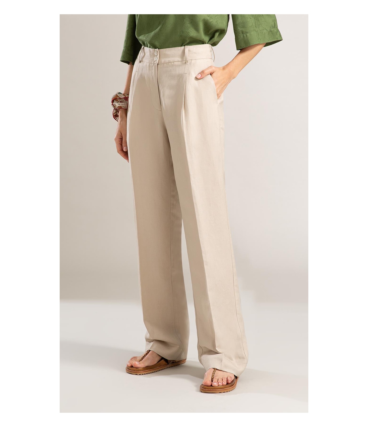 Blusa Linho  Lila Jacquard Verde Militar