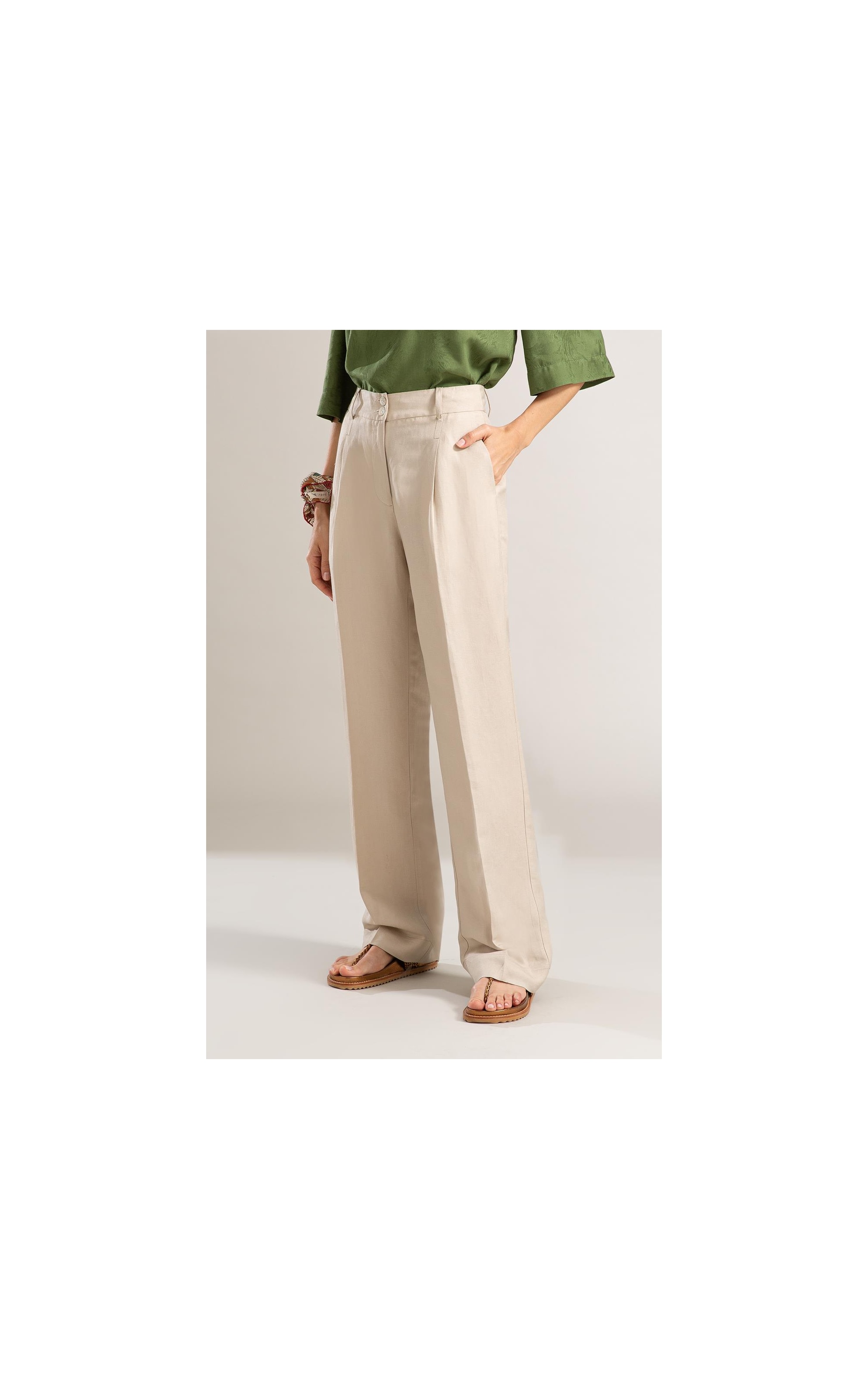 Blusa Linho  Lila Jacquard Verde Militar