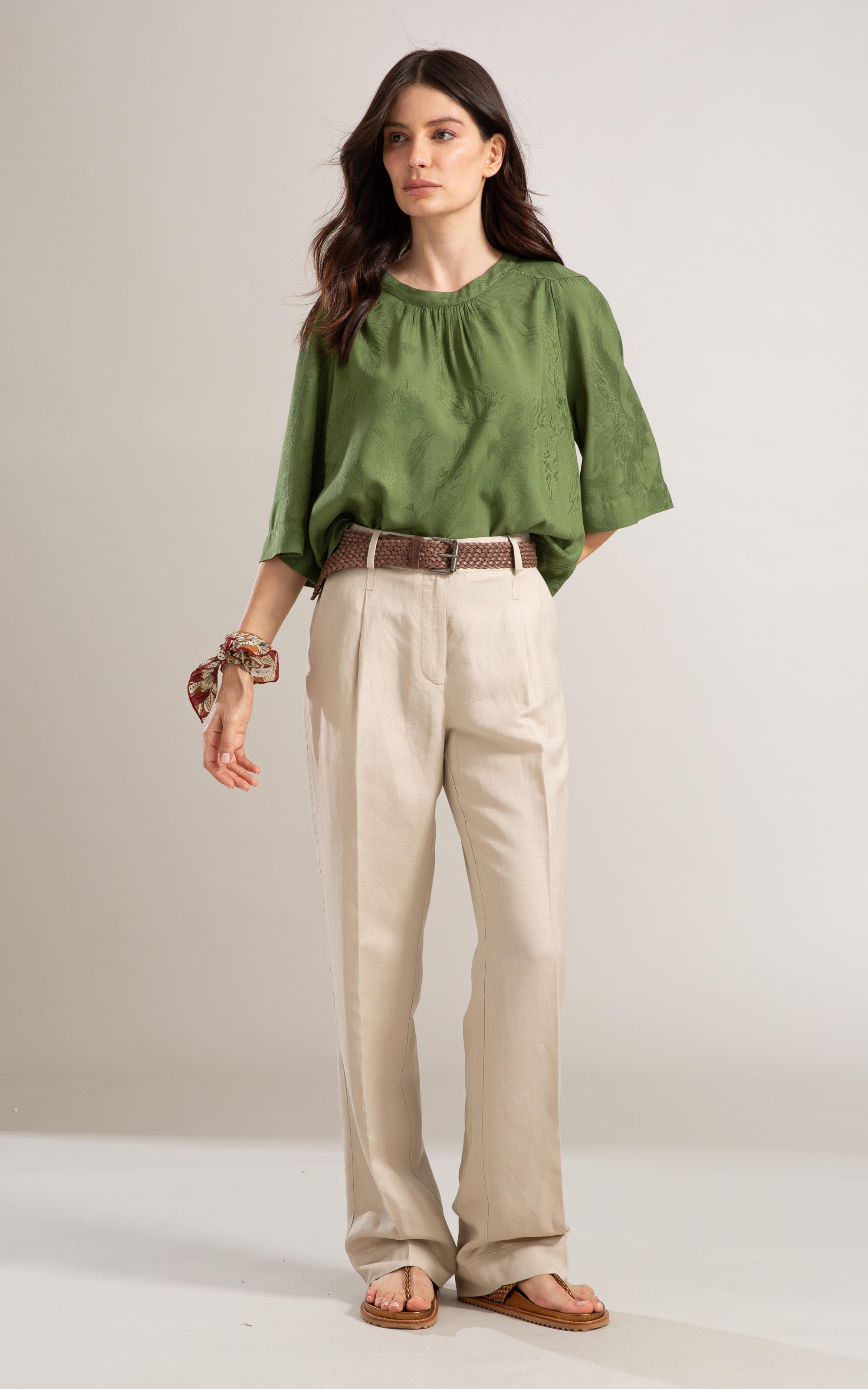 Blusa Linho  Lila Jacquard Verde Militar