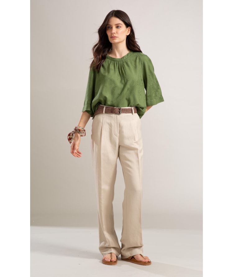 Blusa Linho  Lila Jacquard Verde Militar