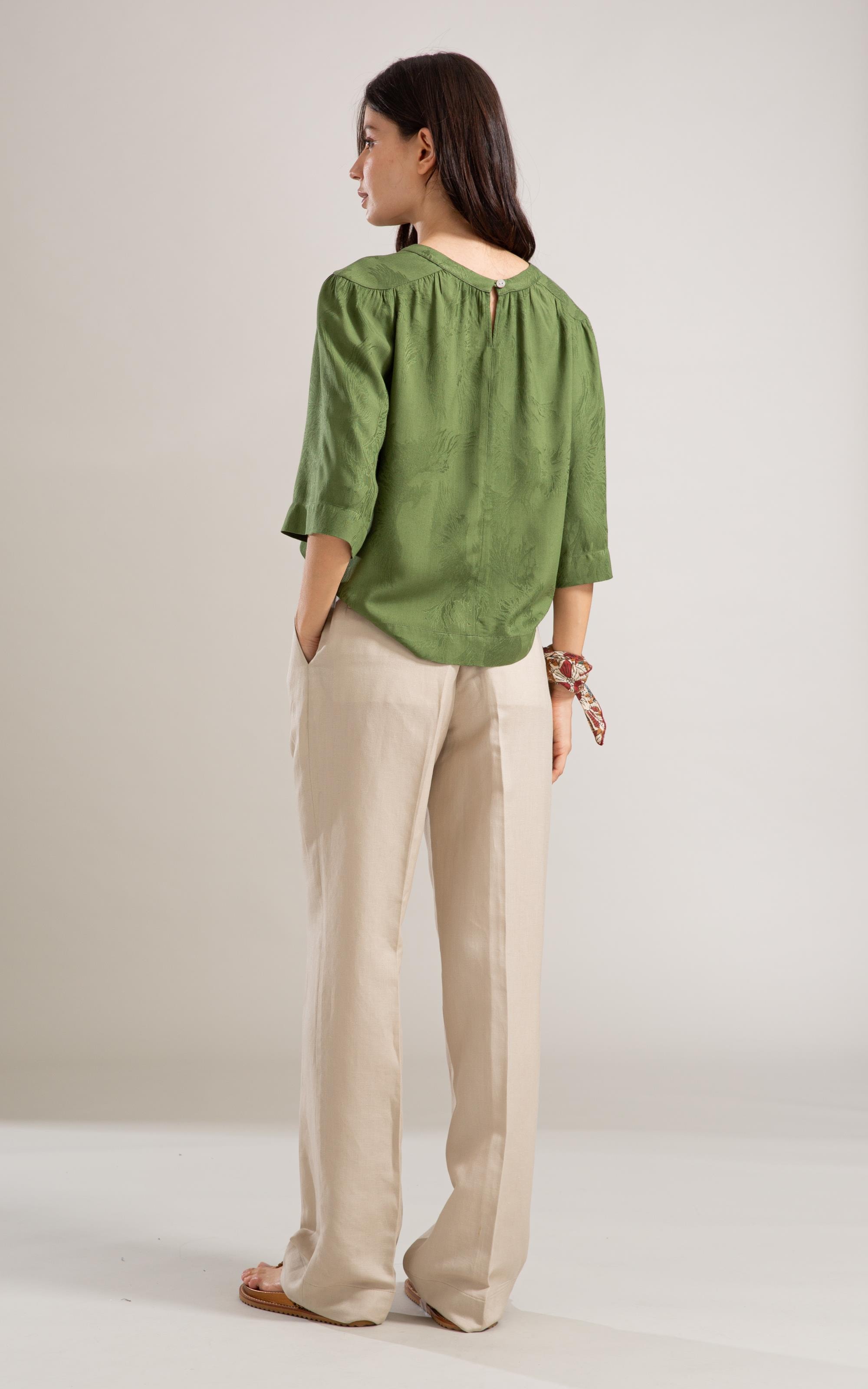 Blusa Linho  Lila Jacquard Verde Militar