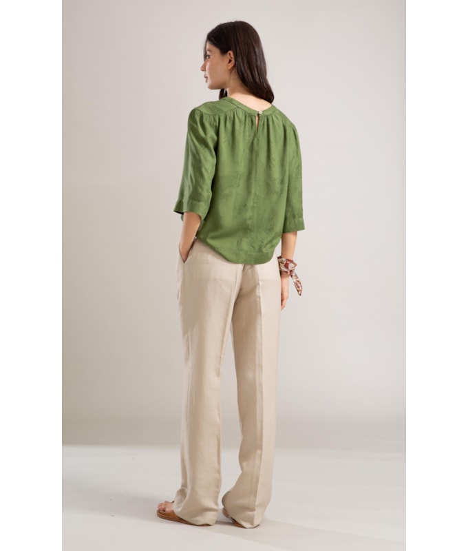 Blusa Linho  Lila Jacquard Verde Militar