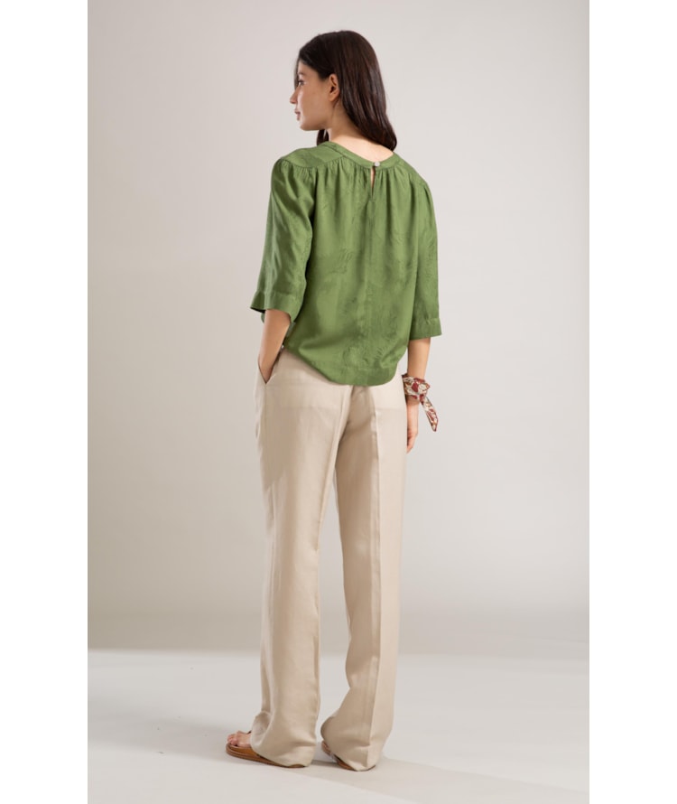 Blusa Linho  Lila Jacquard Verde Militar