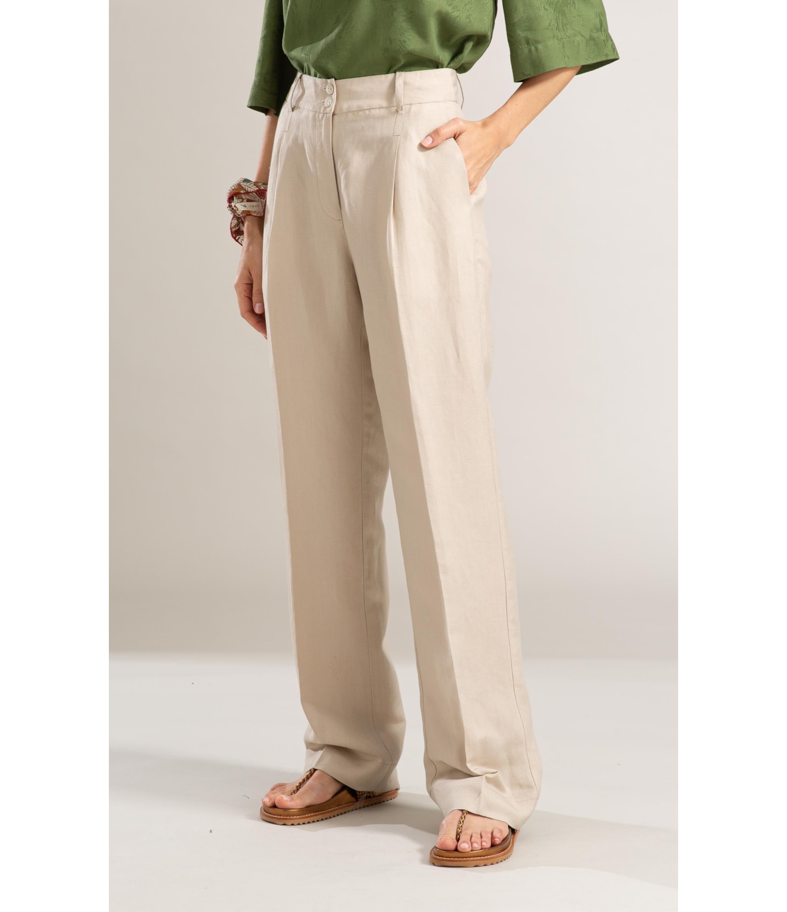 Blusa Linho  Lila Jacquard Verde Militar