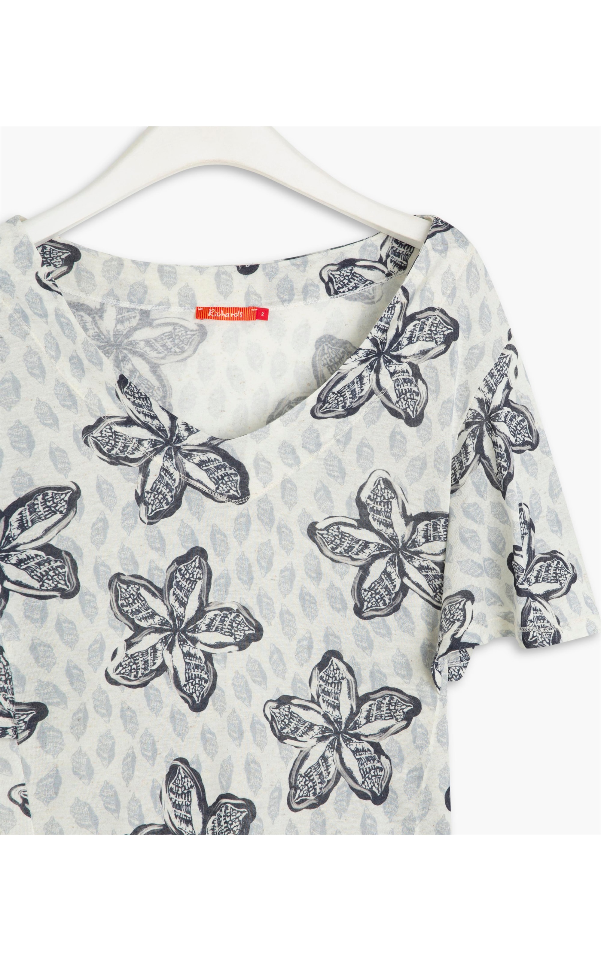 Blusa Linho  Mahity Estampa Flowershell Dark Navy