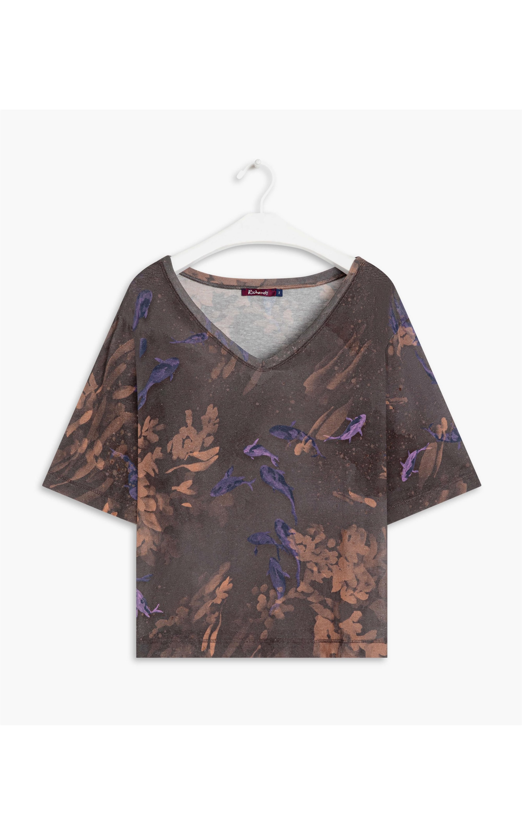 Blusa Linho  Mali Estampa Carpas Grafite