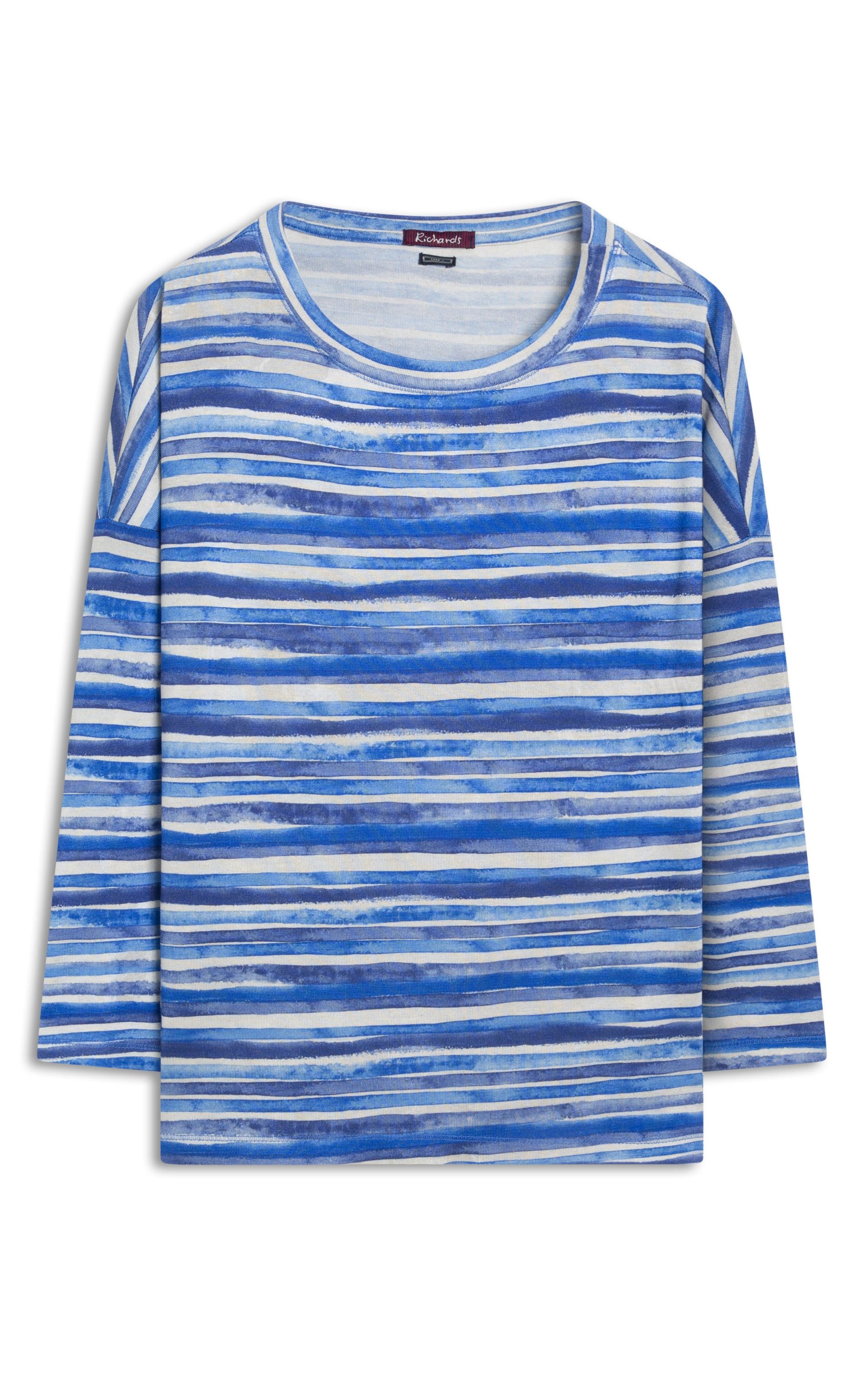 Blusa Linho  Manami Est Listrado Aquarela Azul Bic