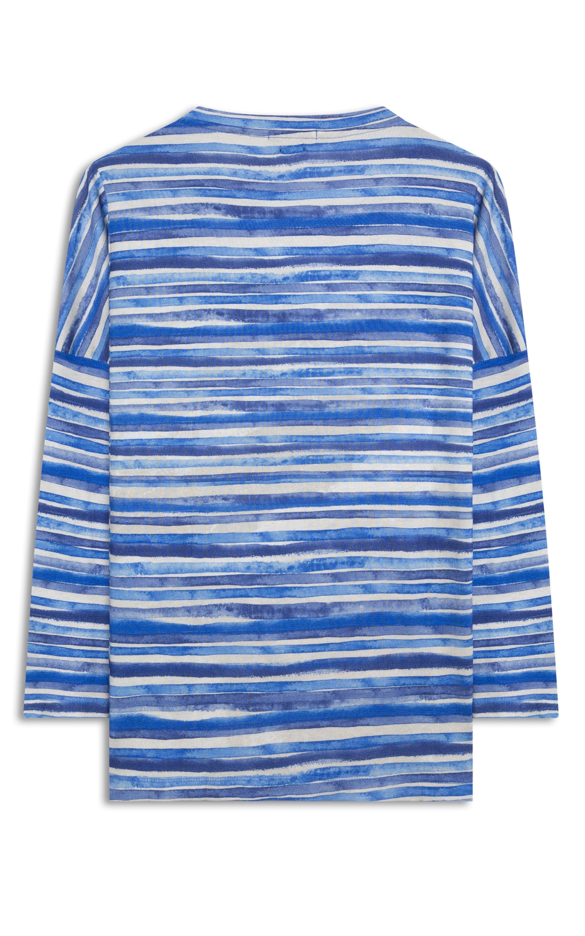 Blusa Linho  Manami Est Listrado Aquarela Azul Bic