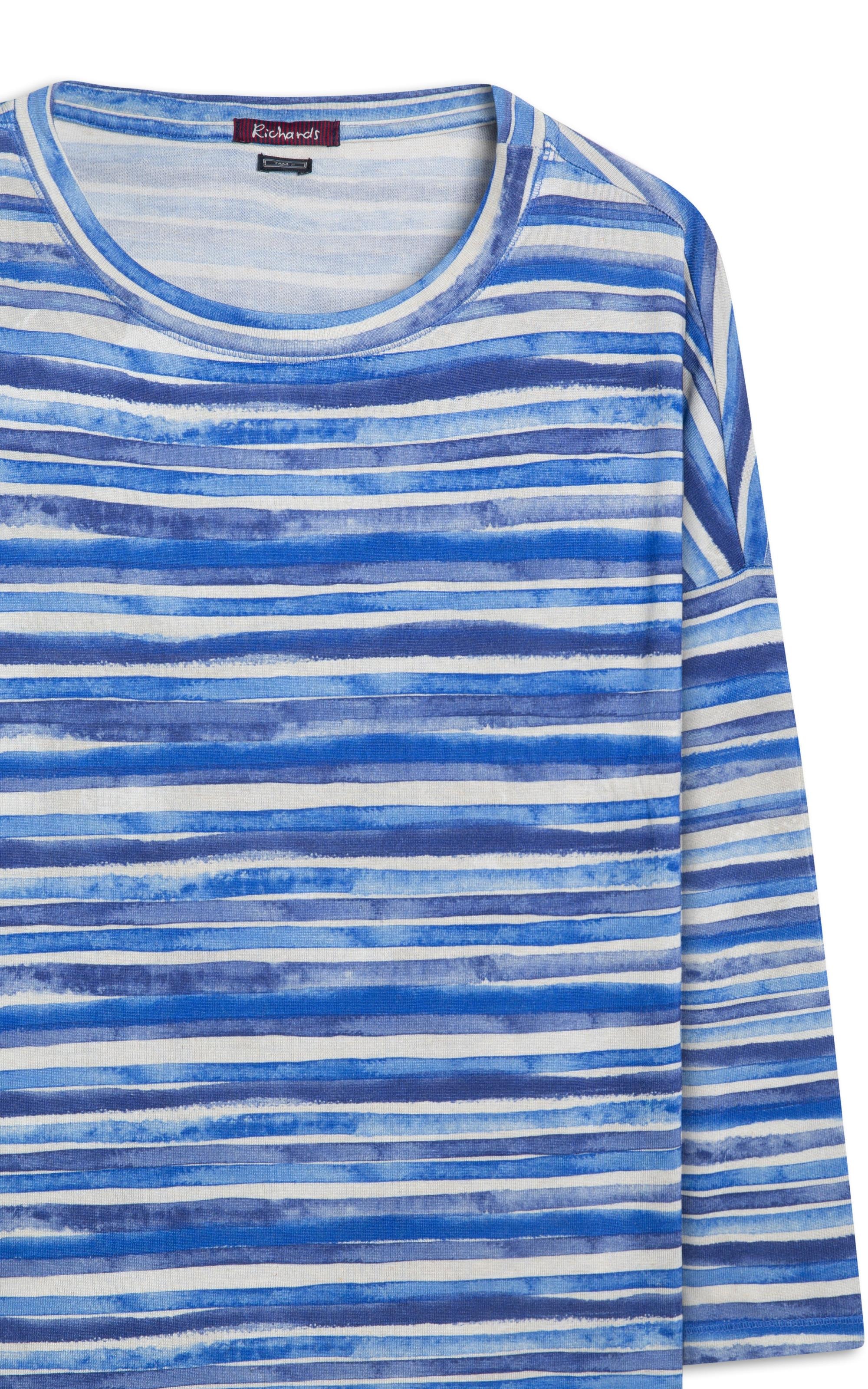 Blusa Linho  Manami Est Listrado Aquarela Azul Bic