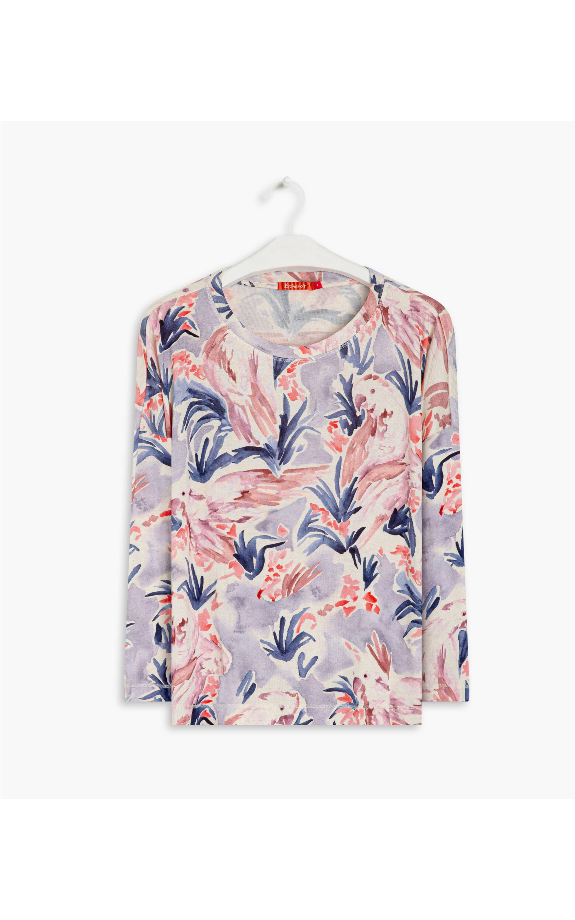 Blusa Linho  Manami Estampa Araras Azul Pervante