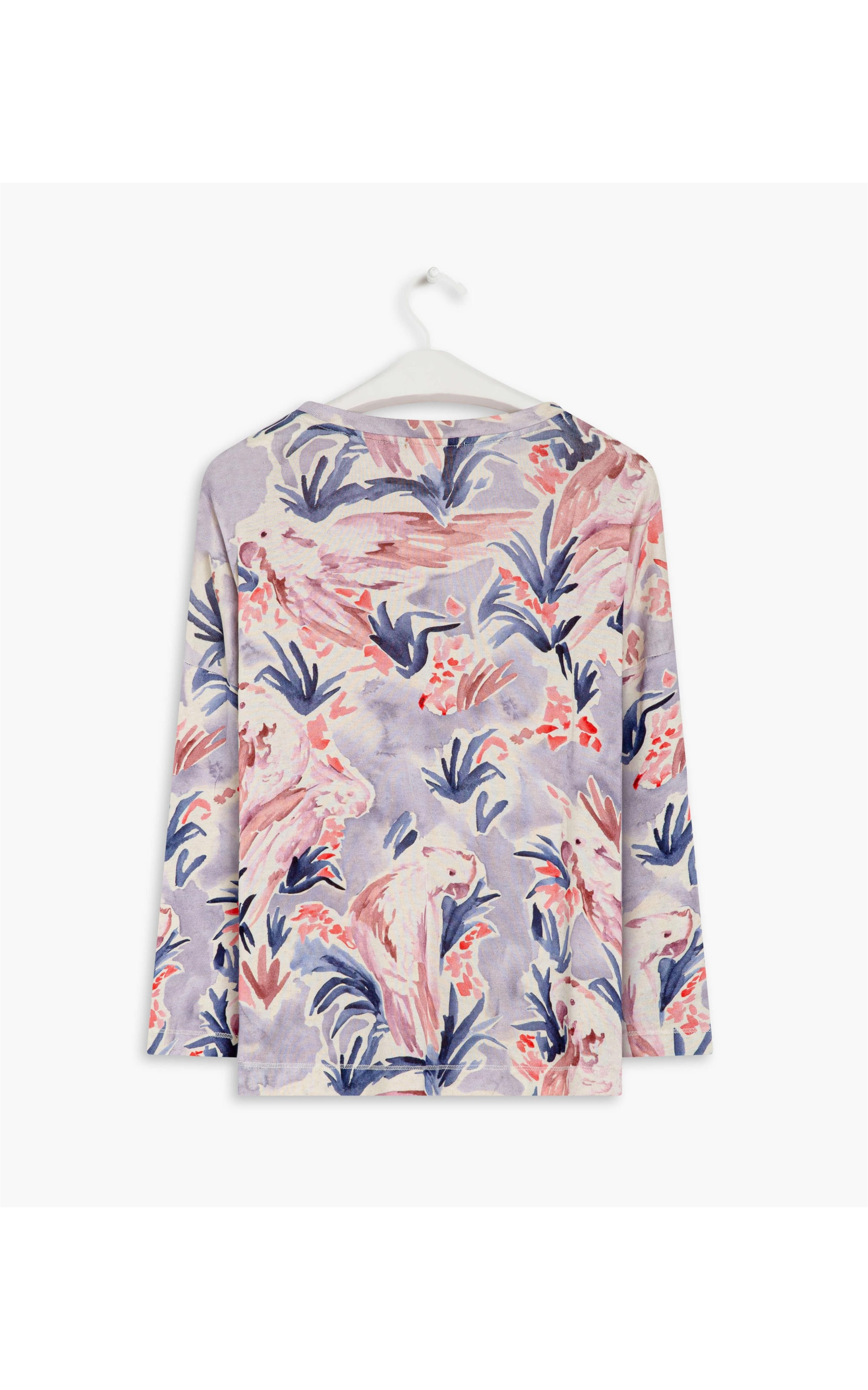 Blusa Linho  Manami Estampa Araras Azul Pervante