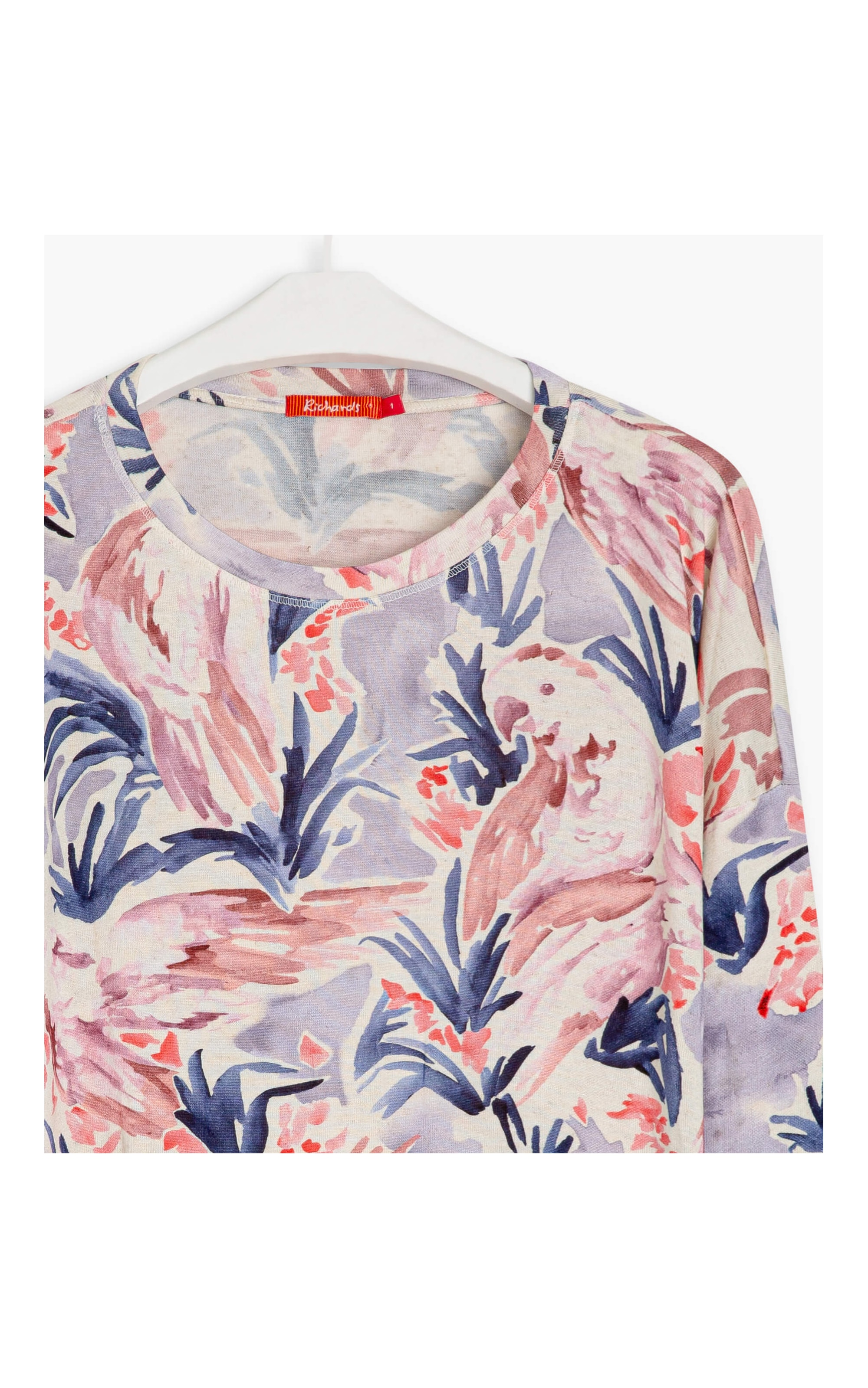 Blusa Linho  Manami Estampa Araras Azul Pervante