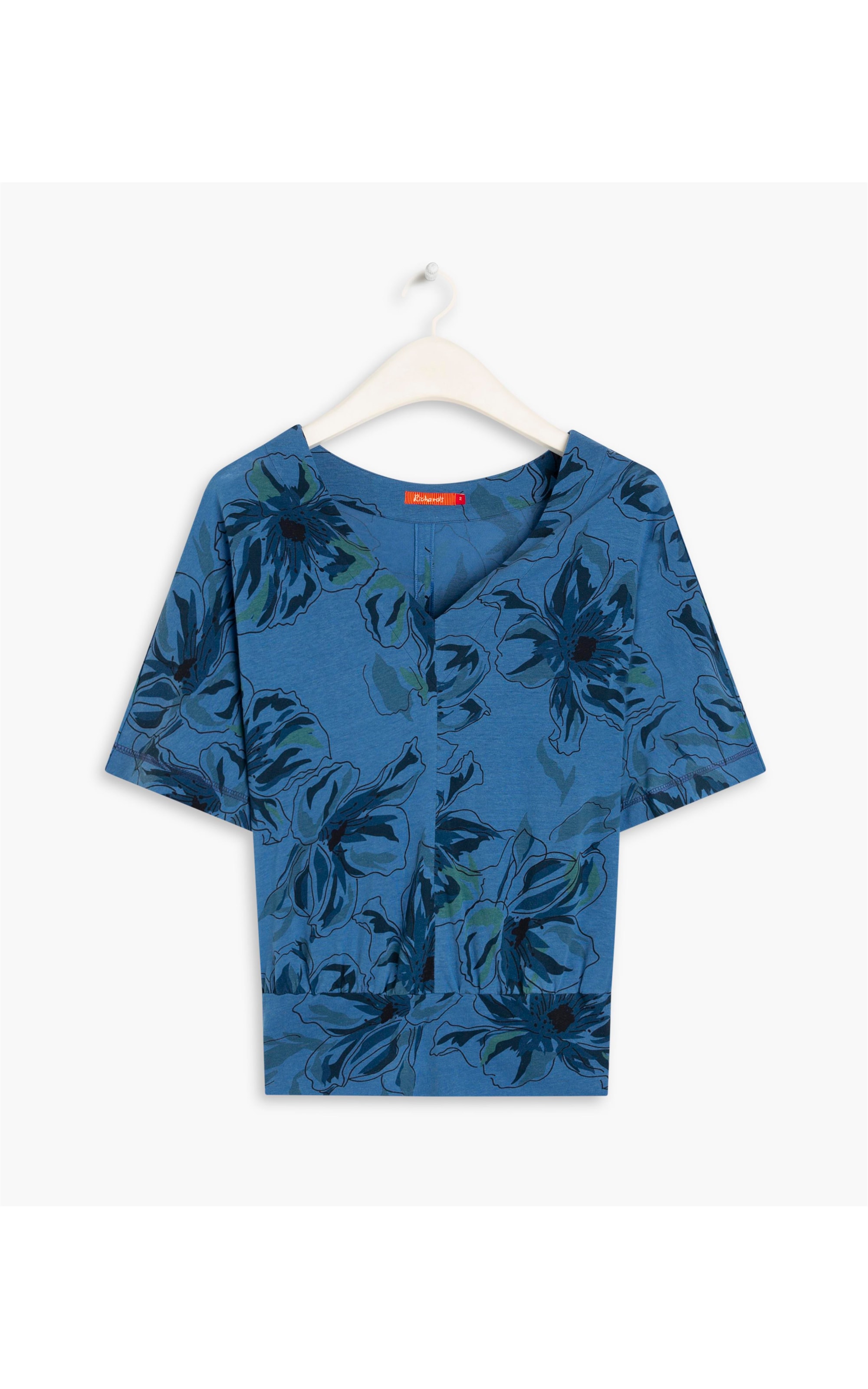 Blusa Linho  Merahi Est. Floral Azul Bic