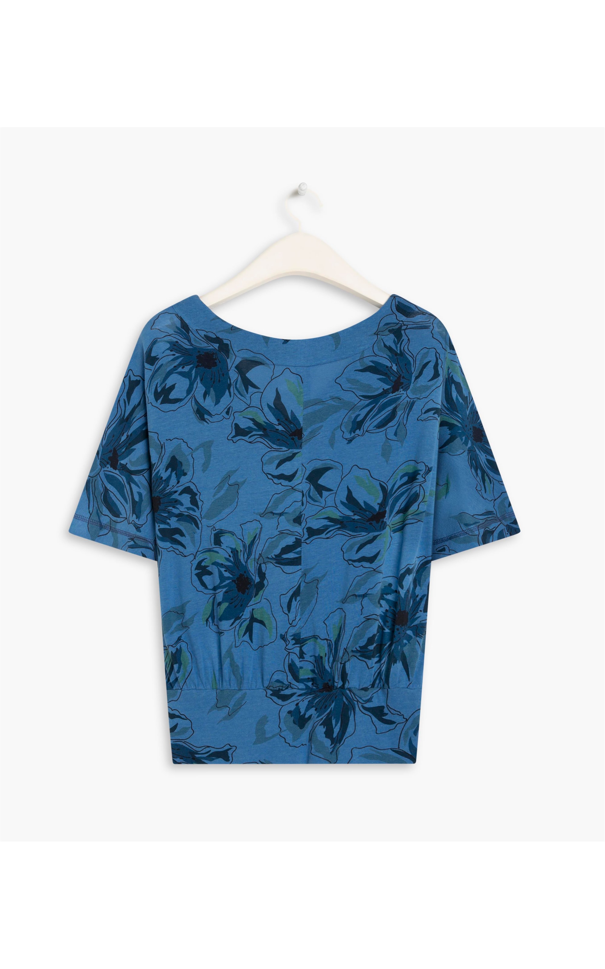 Blusa Linho  Merahi Est. Floral Azul Bic