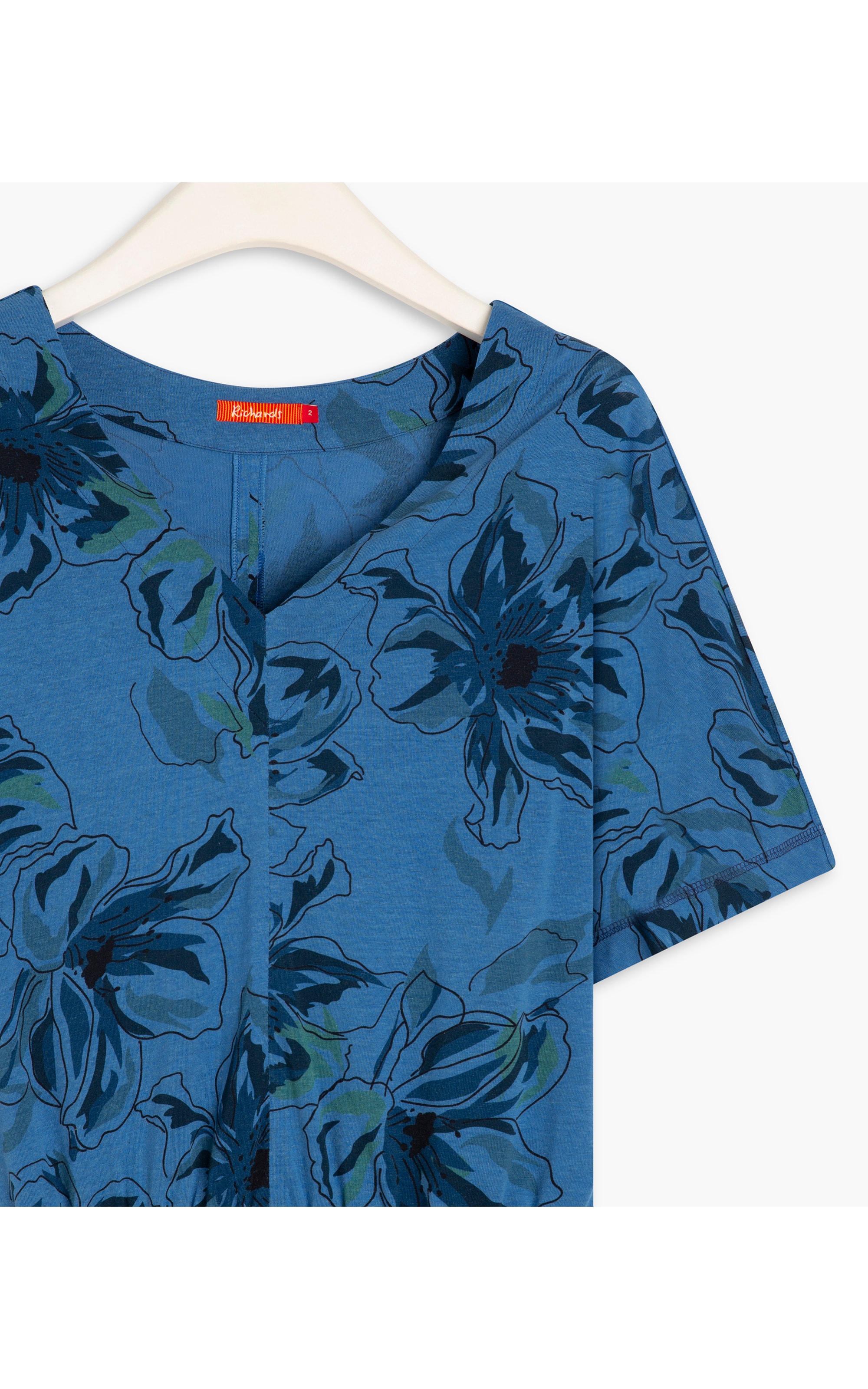 Blusa Linho  Merahi Est. Floral Azul Bic