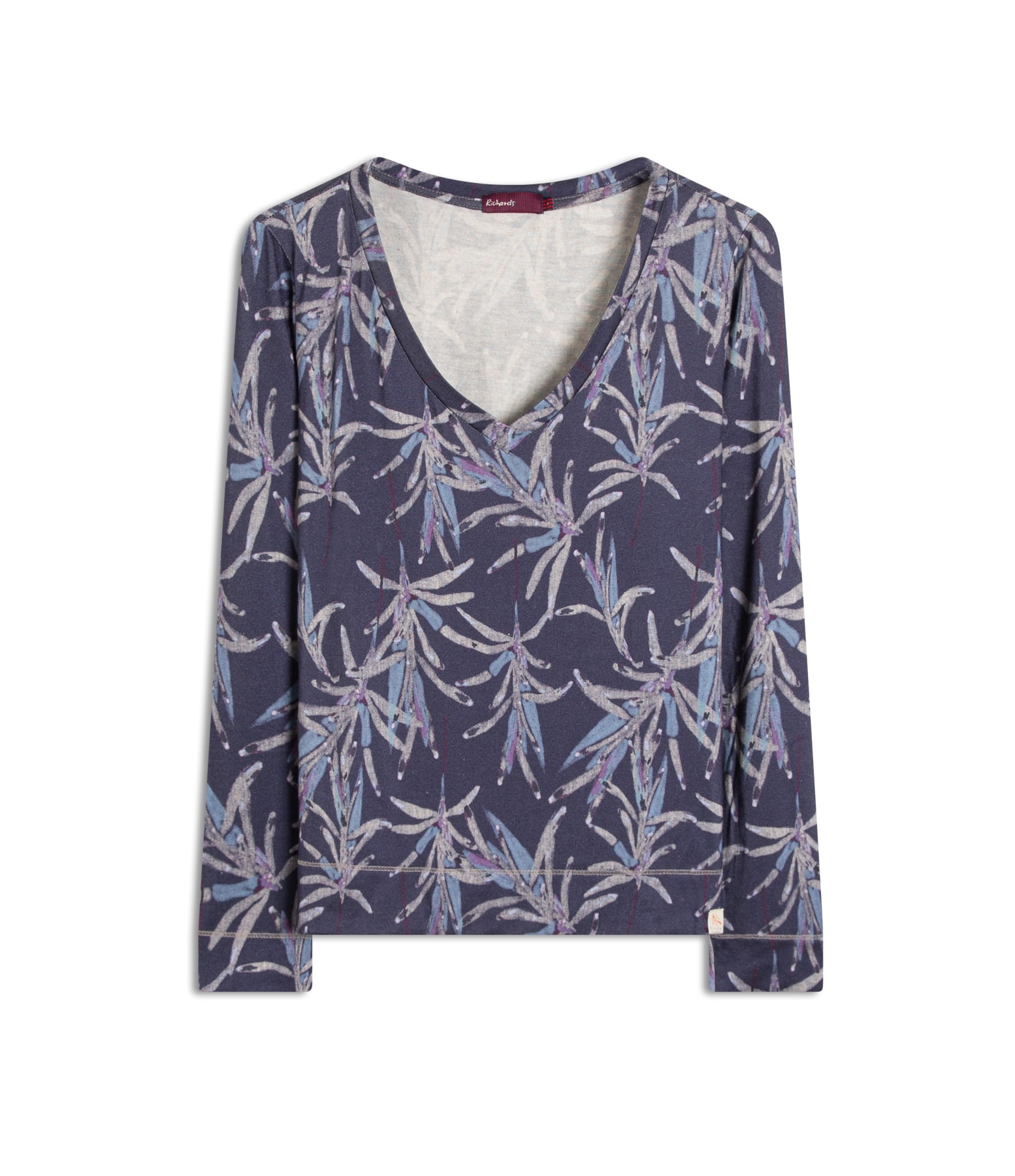 Blusa Linho  Misaki Decote v Estampa Blossom Azul Jeans