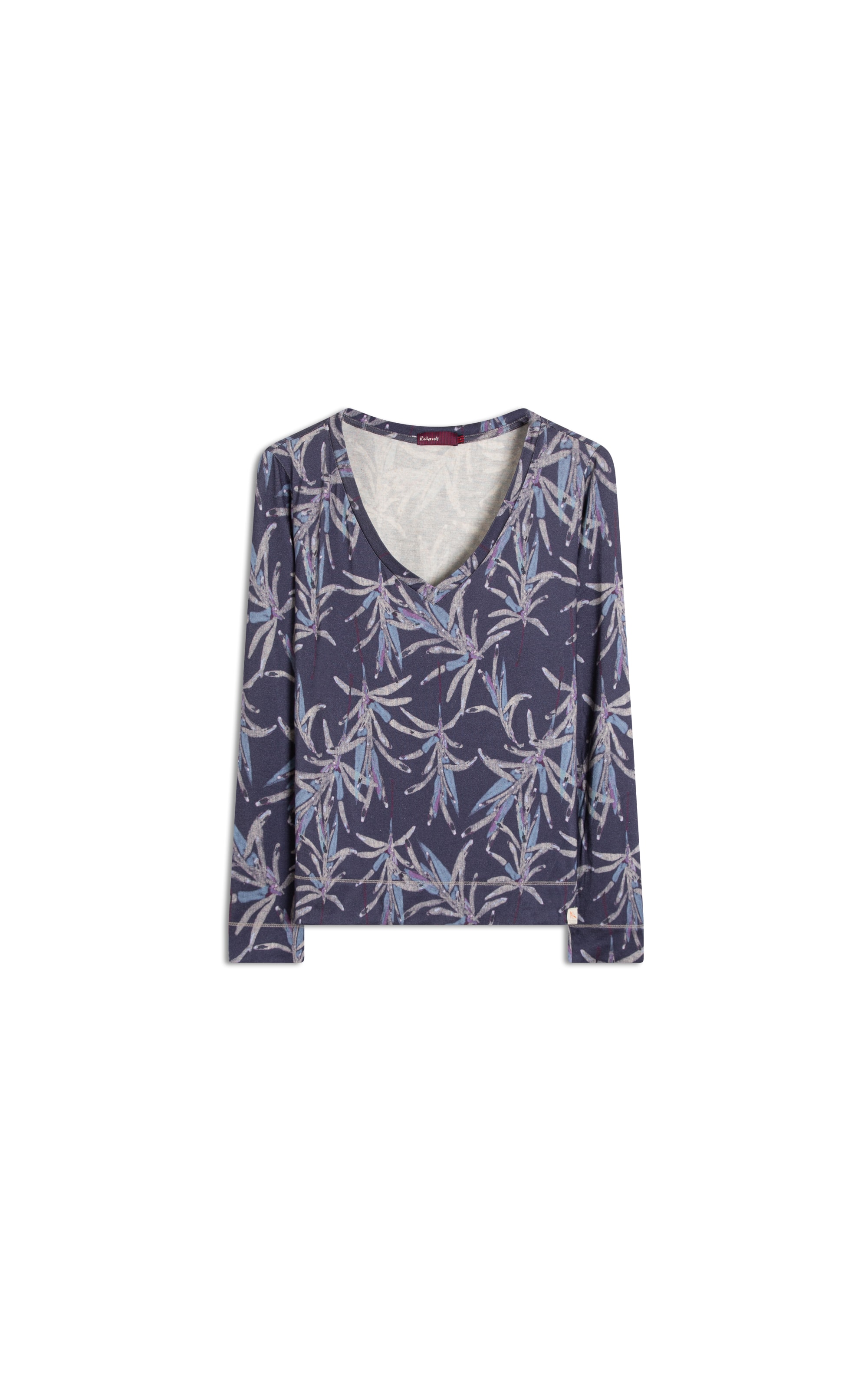 Blusa Linho  Misaki Decote v Estampa Blossom Azul Jeans