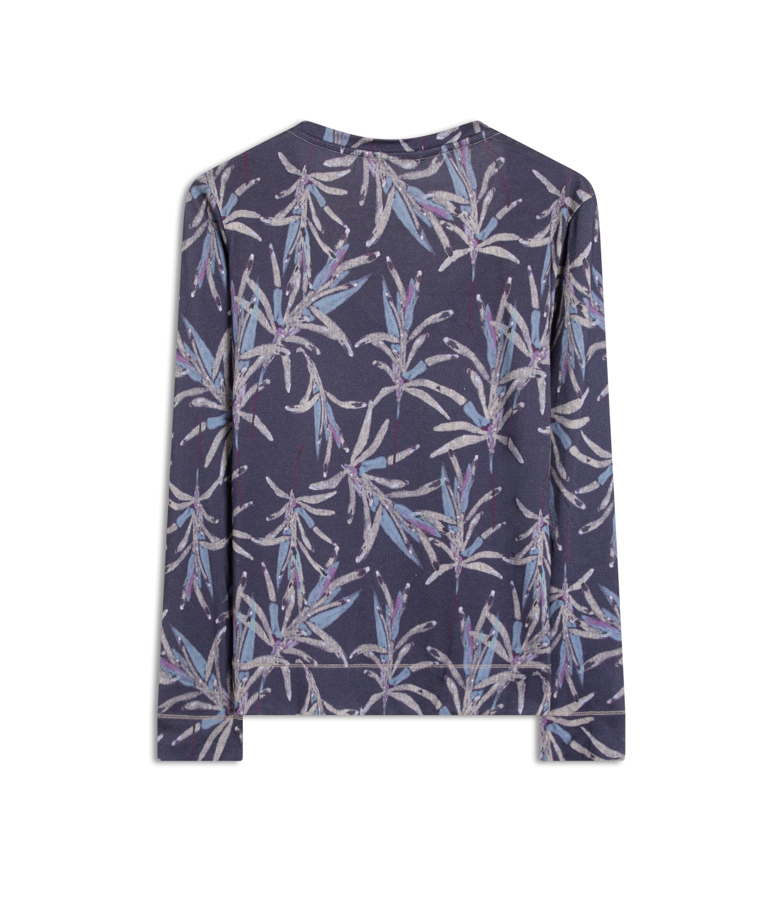 Blusa Linho  Misaki Decote v Estampa Blossom Azul Jeans