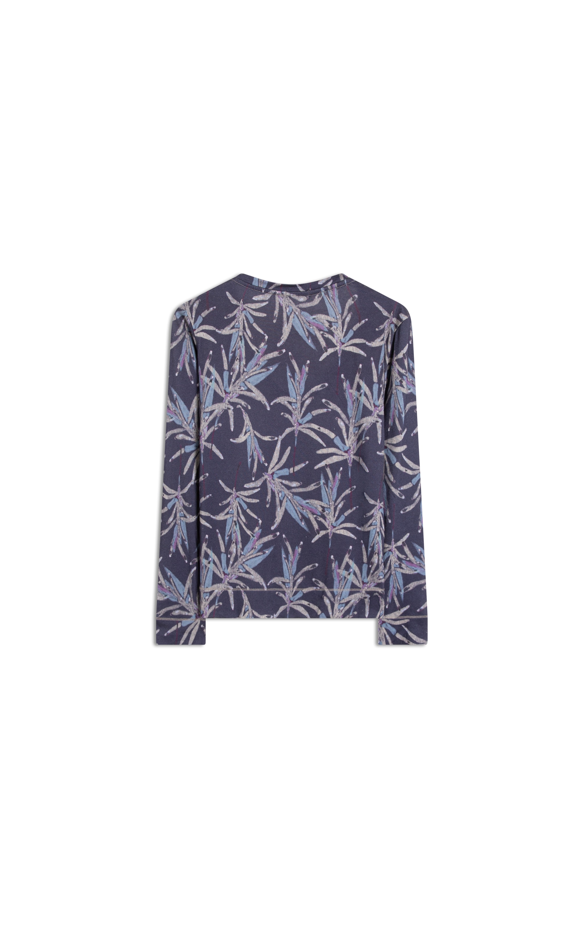 Blusa Linho  Misaki Decote v Estampa Blossom Azul Jeans