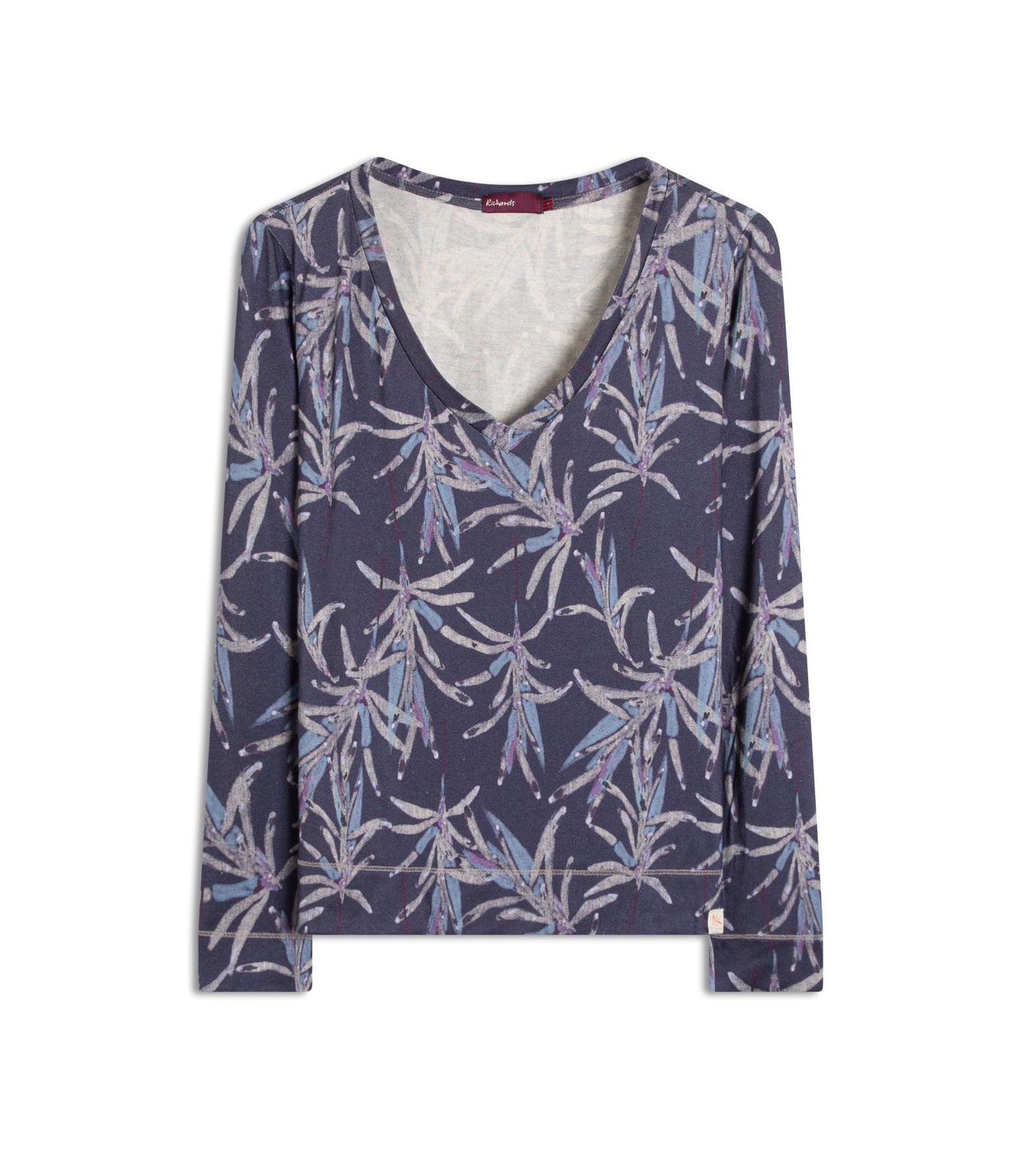 Blusa Linho  Misaki Decote v Estampa Blossom Azul Jeans