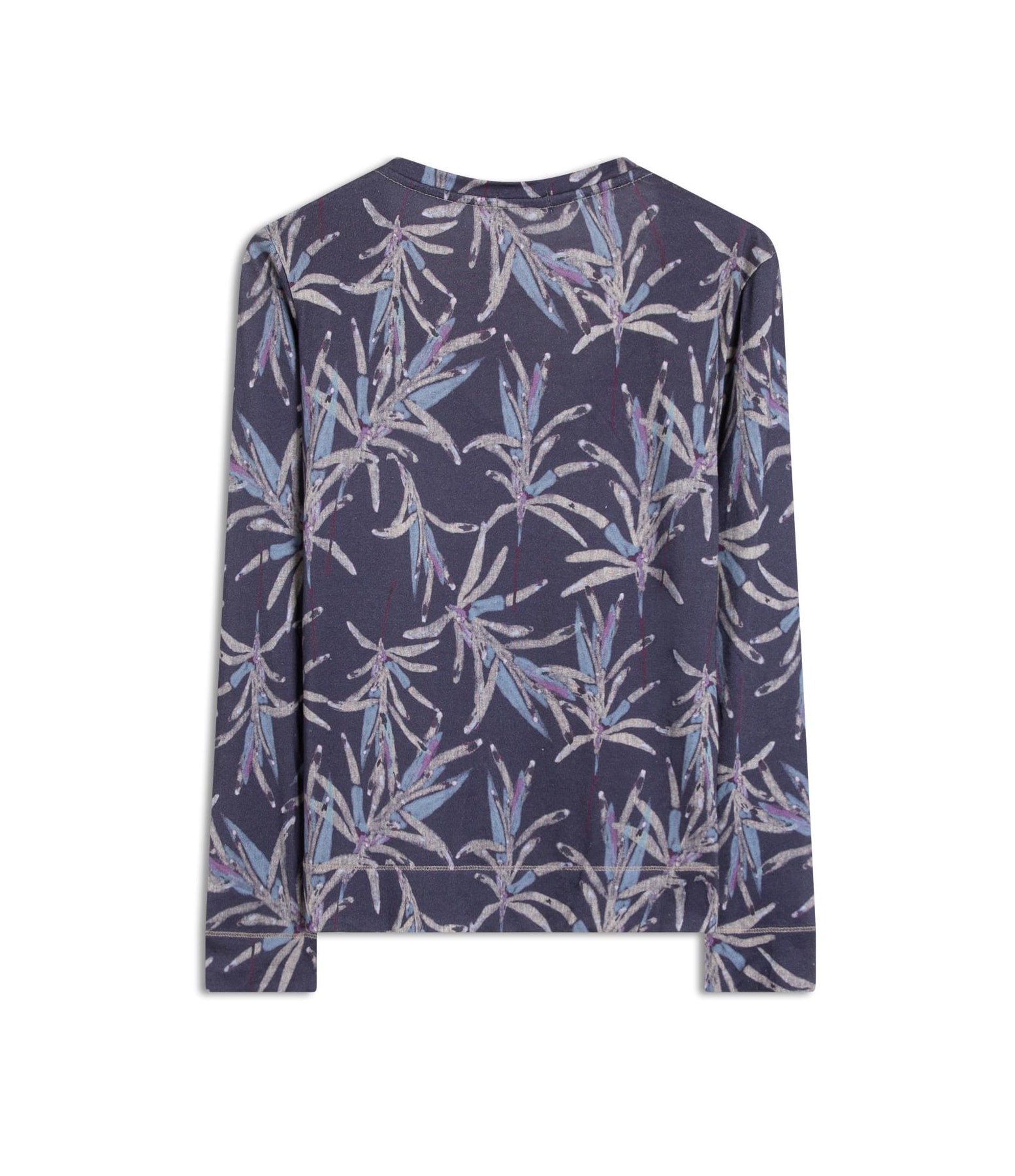 Blusa Linho  Misaki Decote v Estampa Blossom Azul Jeans