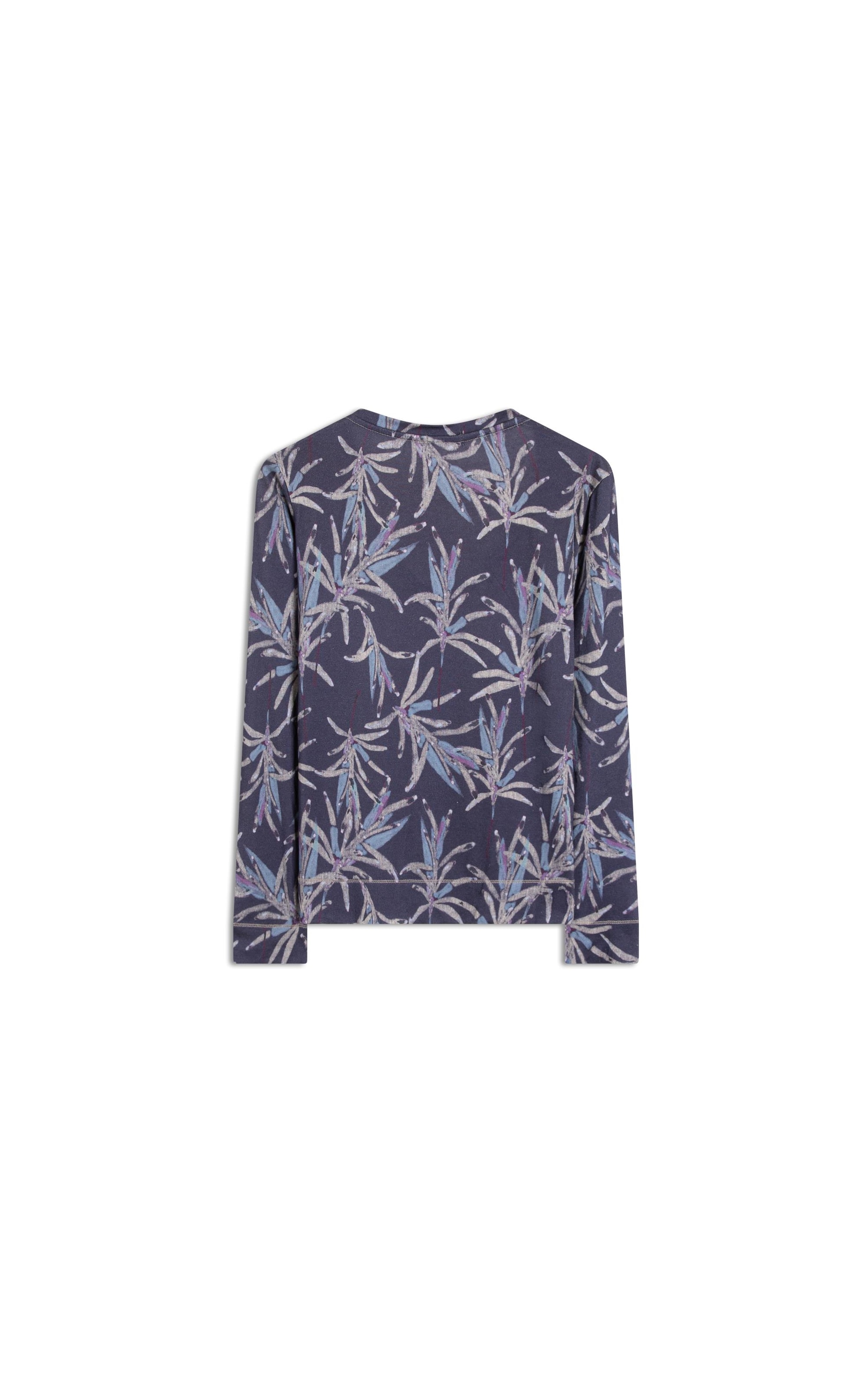 Blusa Linho  Misaki Decote v Estampa Blossom Azul Jeans