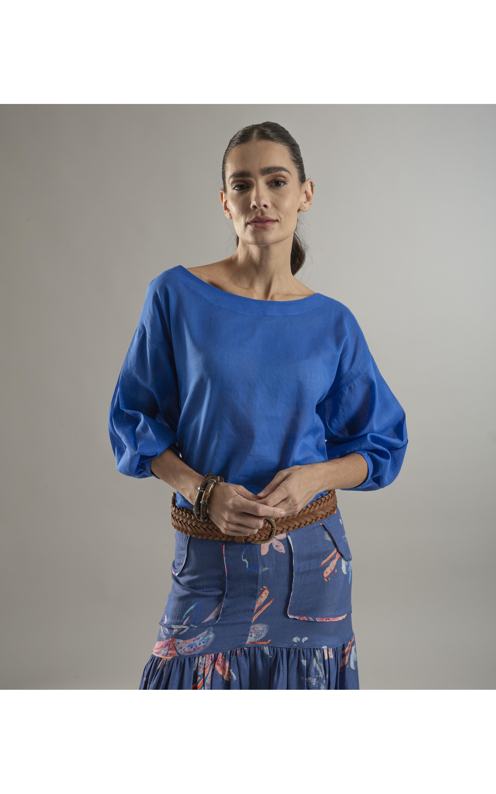 Blusa Linho Nalu Azul Bic
