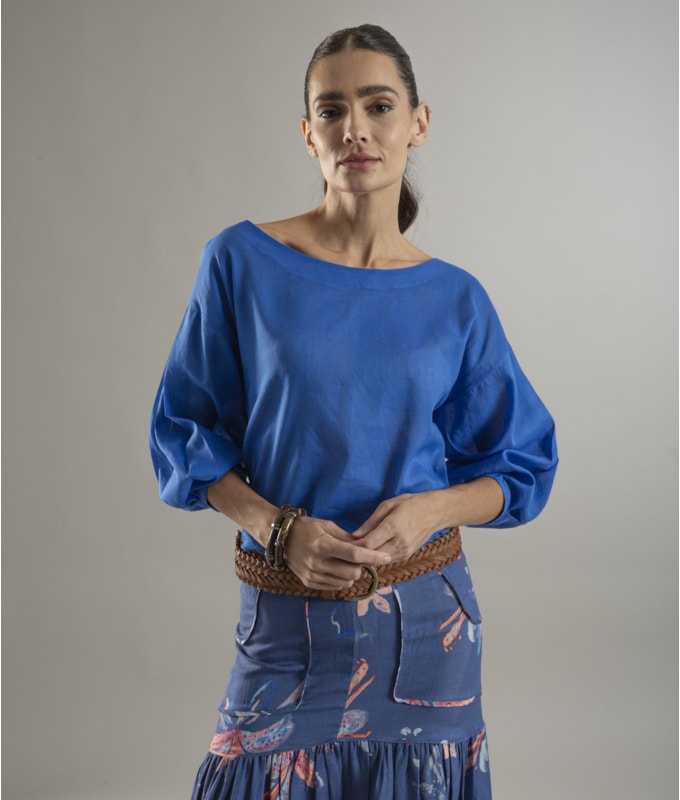 Blusa Linho Nalu Azul Bic
