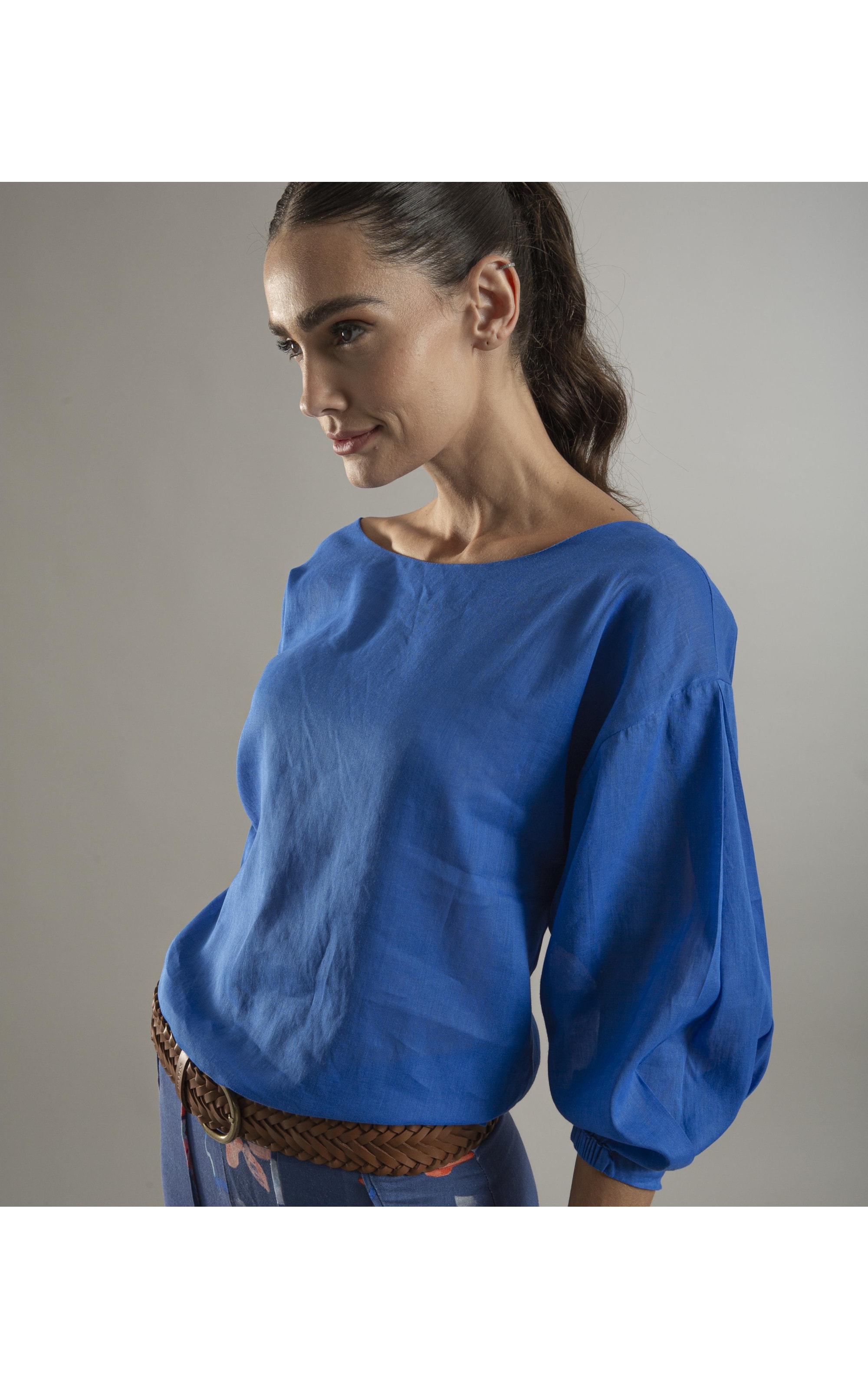 Blusa Linho Nalu Azul Bic