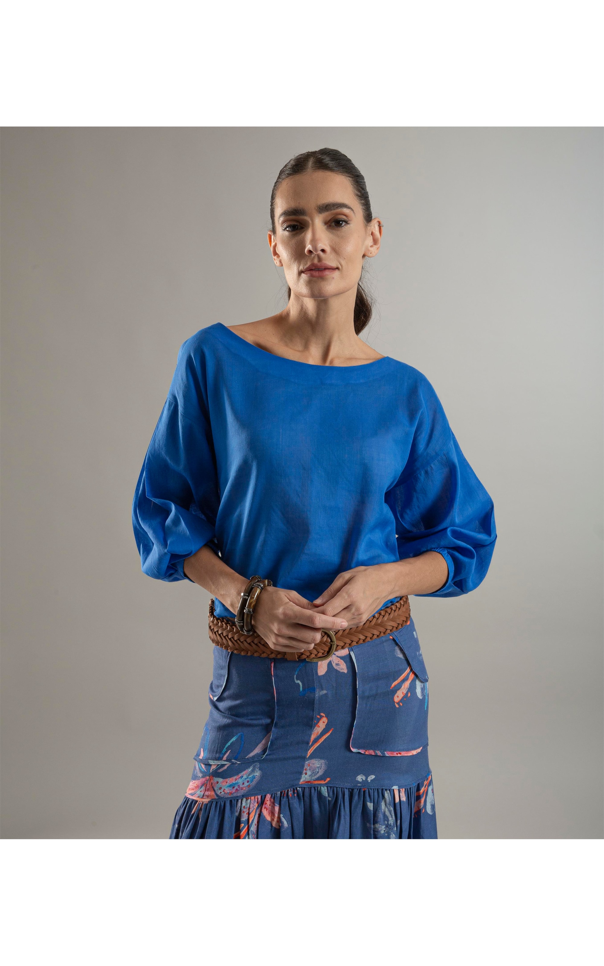 Blusa Linho Nalu Azul Bic