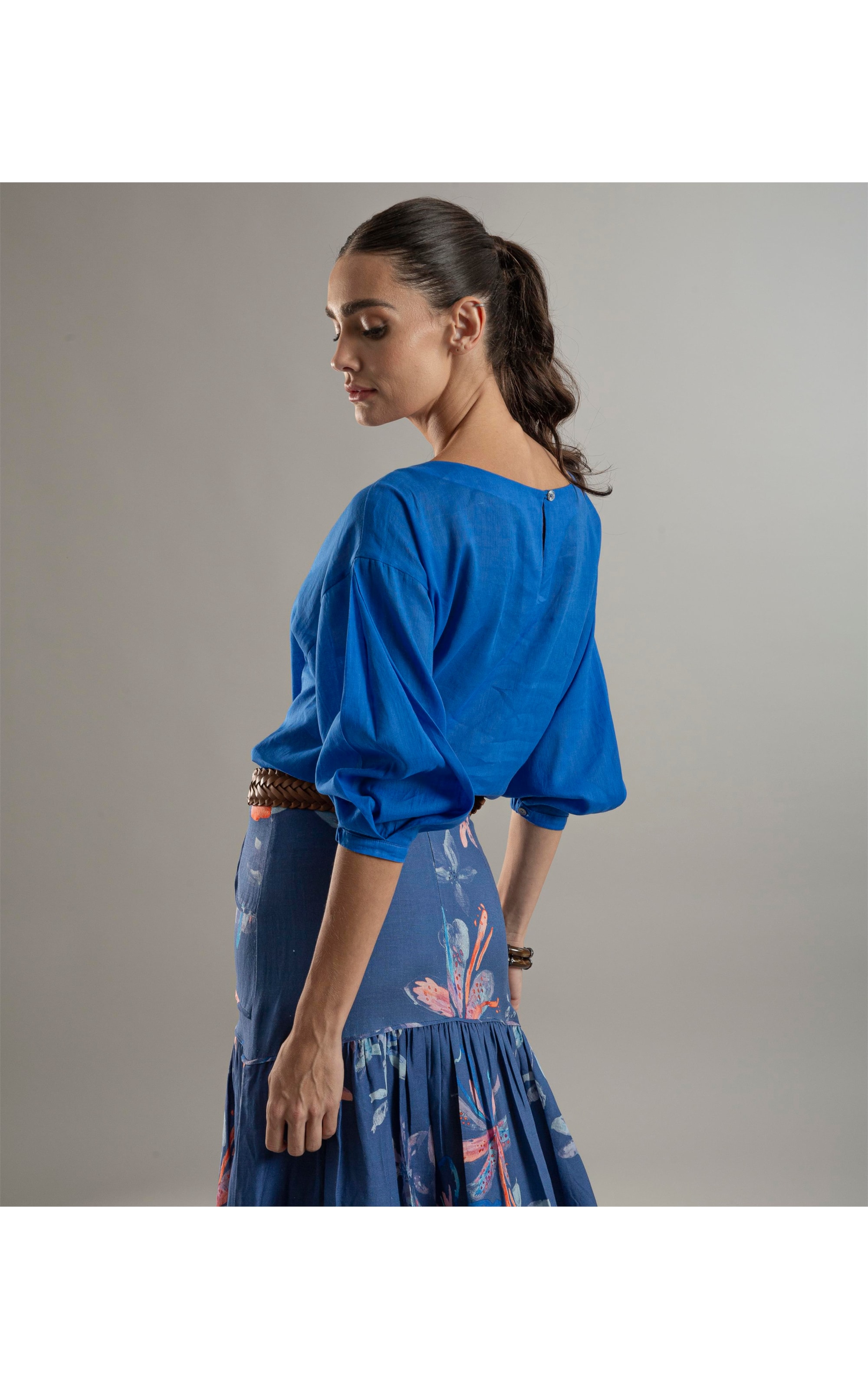 Blusa Linho Nalu Azul Bic