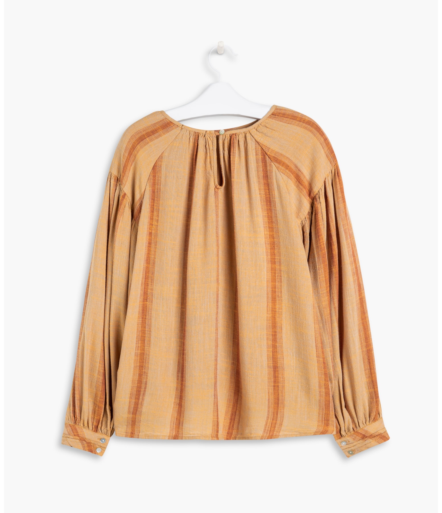 Blusa Linho  Ness  Listras Ml Mostarda