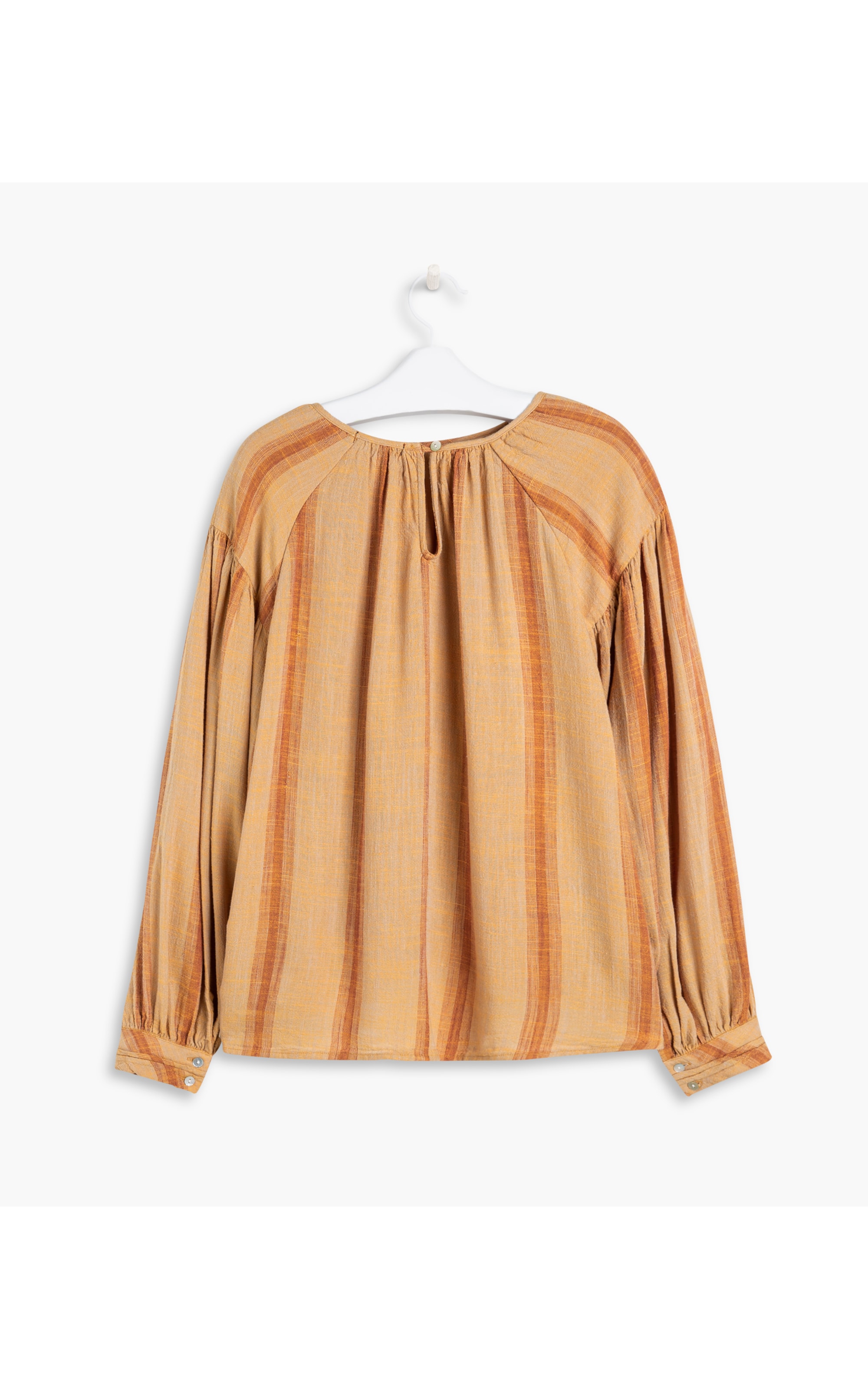 Blusa Linho  Ness  Listras Ml Mostarda