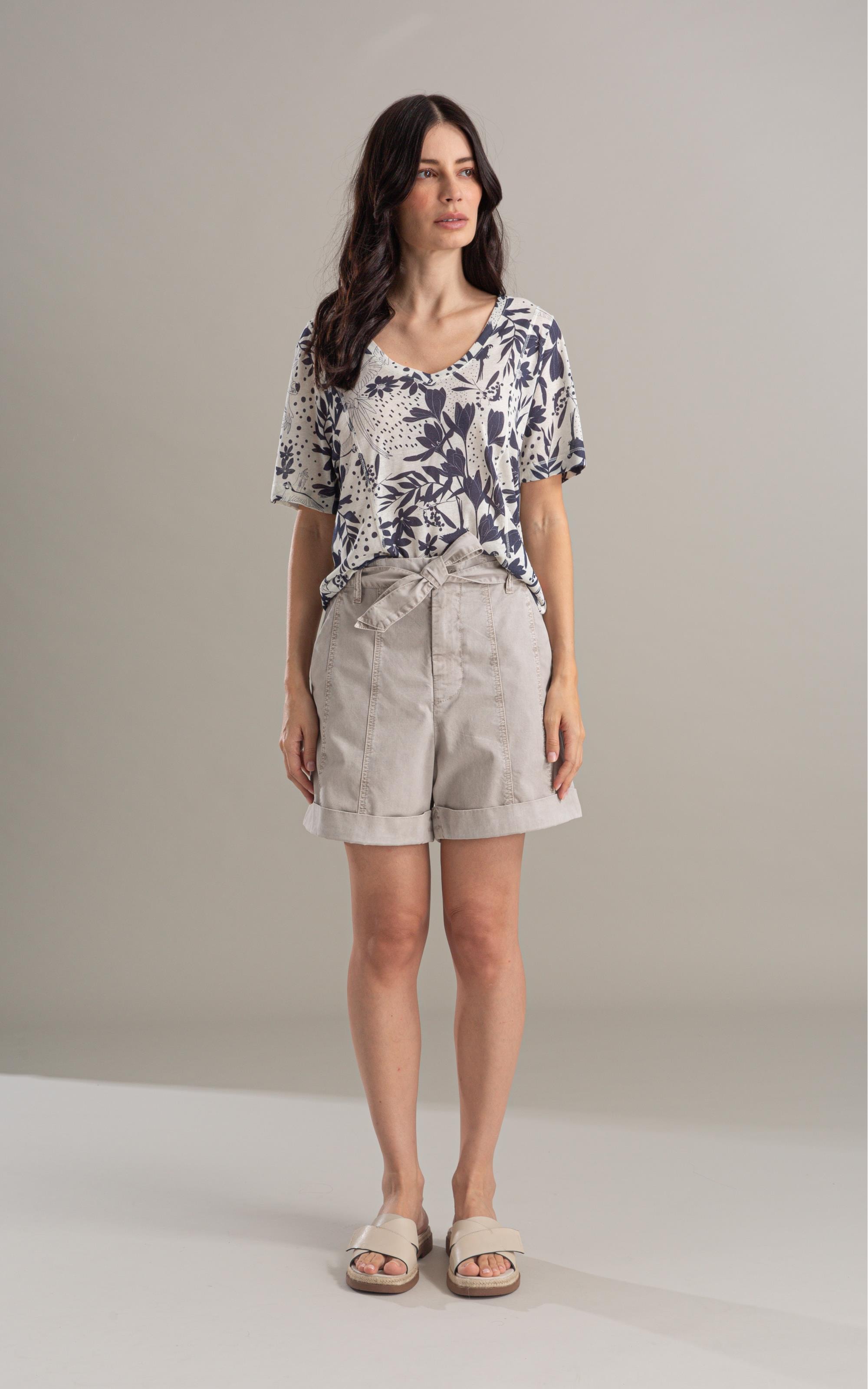 Blusa Linho  Nice Estampa Arara Marinho