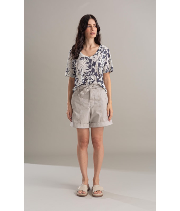 Blusa Linho  Nice Estampa Arara Marinho